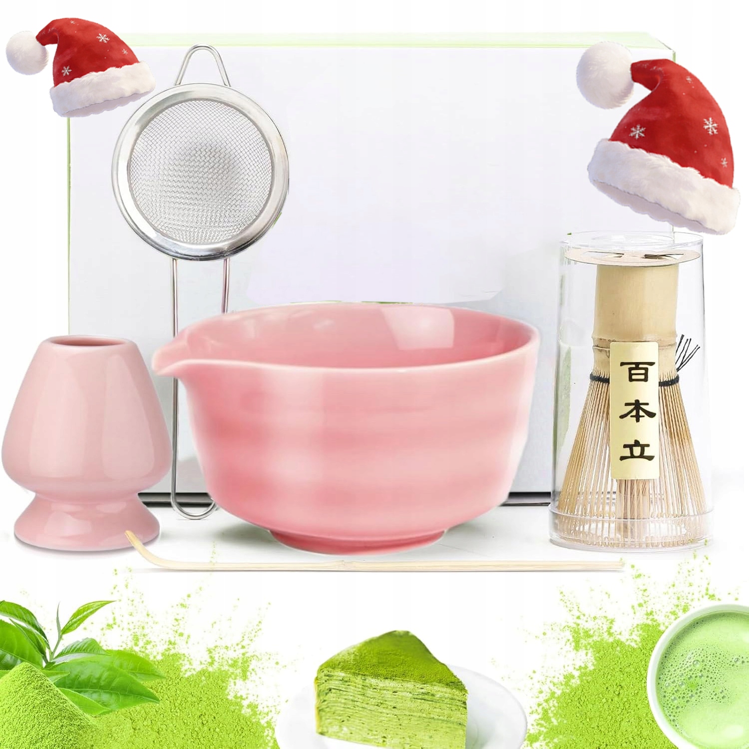 Levně Růžová Sada Matcha Z Keramiky A Bambusu S Chasenem Pro Hustou Prémiovou Pěnu