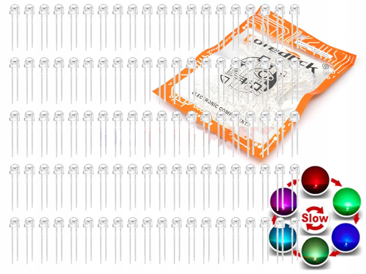 

Zestaw diod Led 100 sztuk migające kolor Rgb Slow