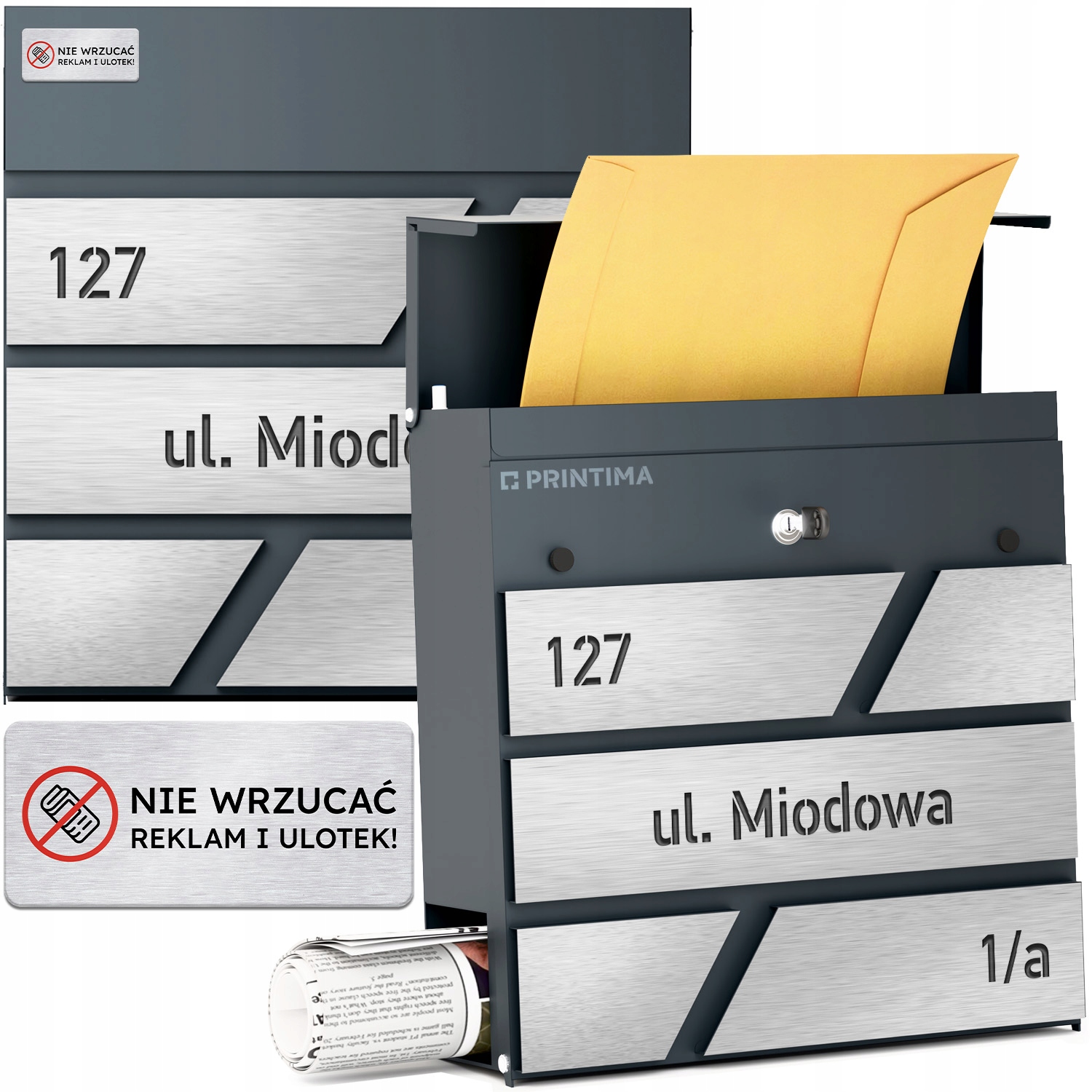 Velká Poštovní Schránka s číslem domu Antracit Vyřezané číslo domu