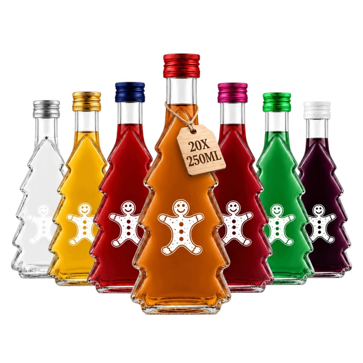 20 x Lahvičky Vánoční Stromek 250 ml S Potiskem likér sirup Vánoční Láhve