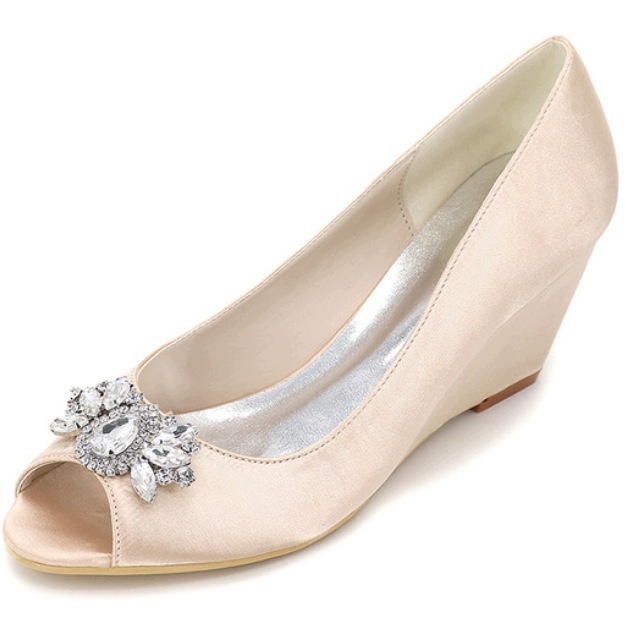 Svatební boty na podpatku Velikost 41 42 Stélka 27 cm Satén Zirkony Peep Toe