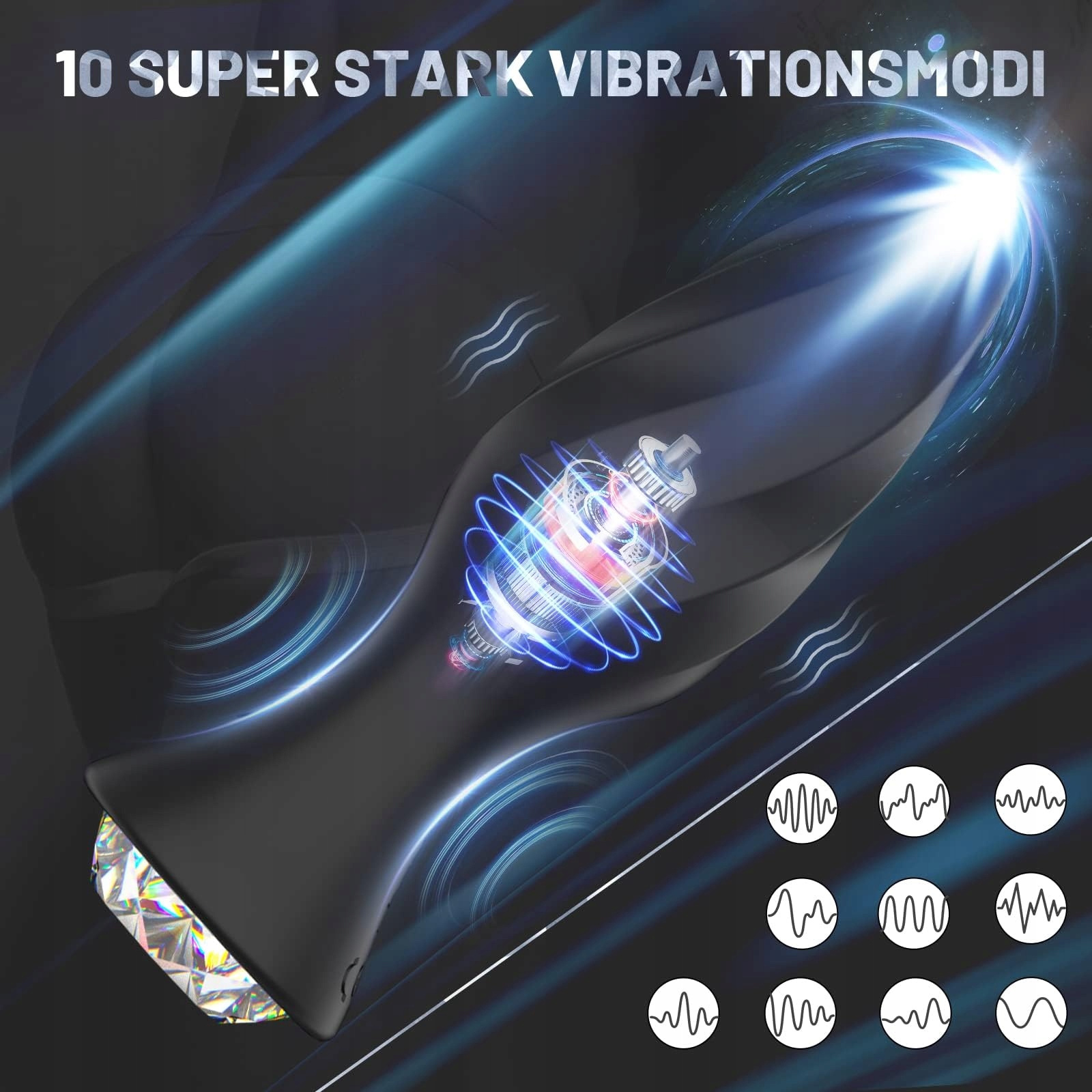 CRYSTAL VIBRATOR Zestaw Wtyczek Analnych z 10 Trybami Wibracji i Pilotem — miniatura 2
