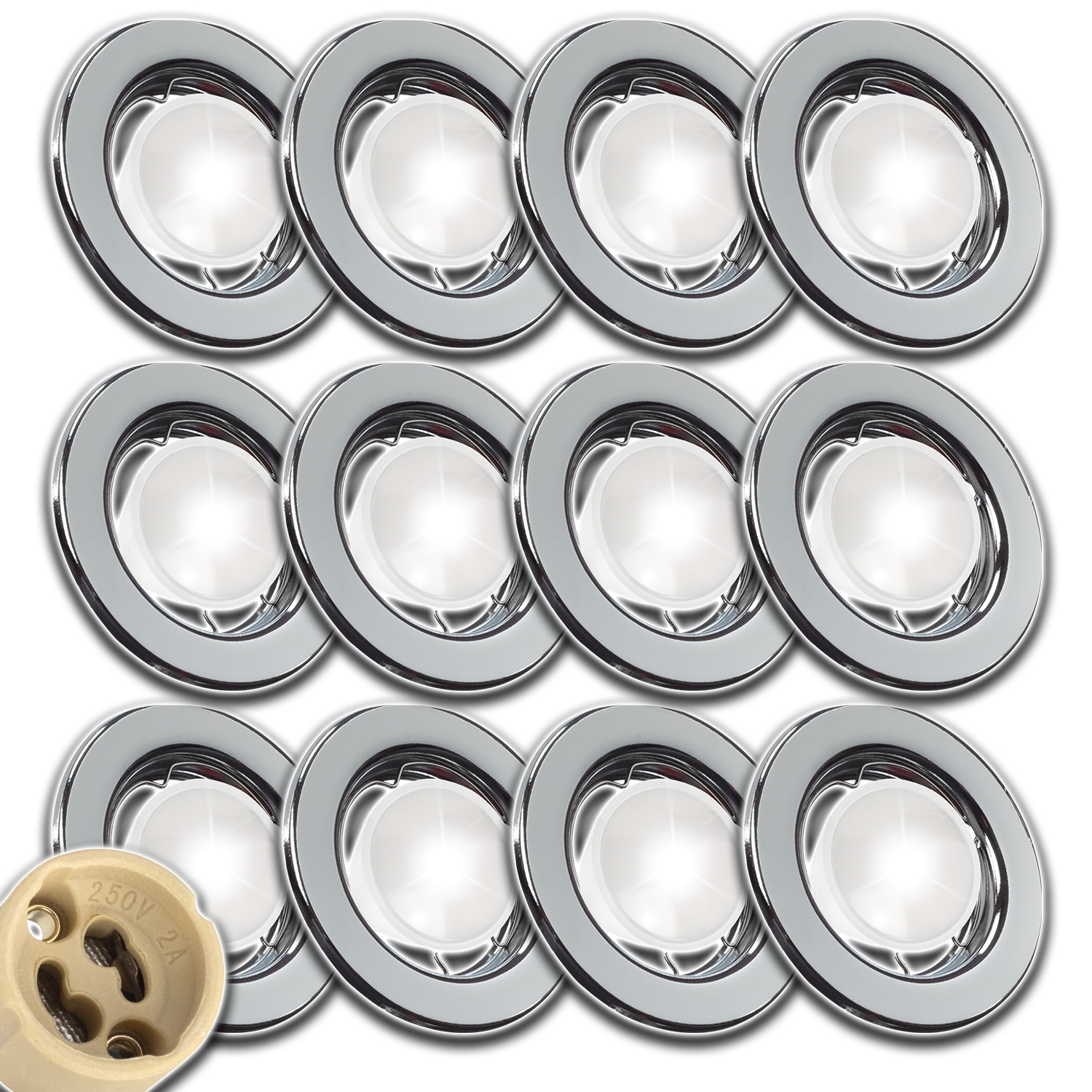 12x Kulaté Stropní Svítidlo S Očkem Pro Montáž Pod Omítku Zásuvka GU10