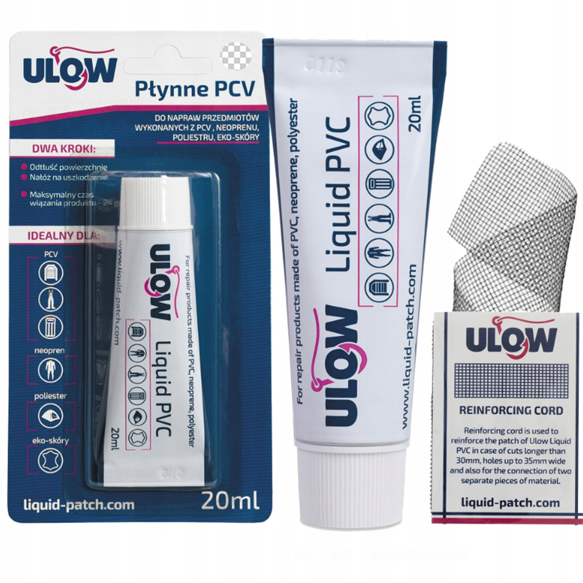 Ulow Płynna Łatka Pvc klej przeźroczysty do basenu siatka wzmacniająca