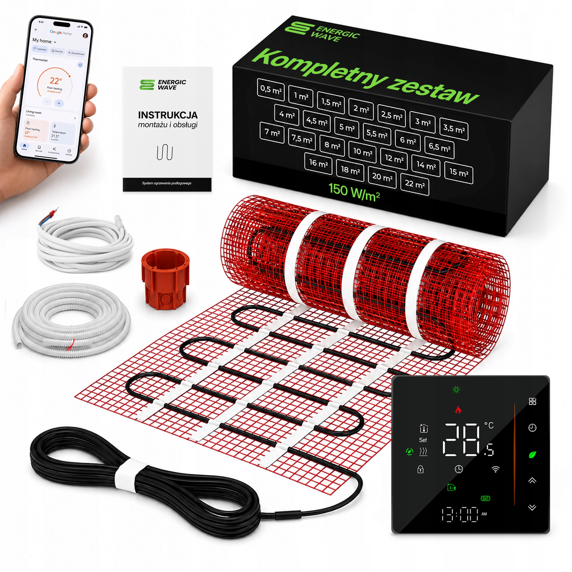 Vyhrievacia rohož Termostat 150 W 3 m2 Vykurovacia rohož pod dlaždice