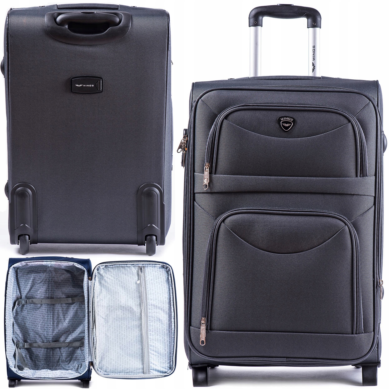 Miękka Walizka Średnia M Poszerzana 63L 2 Koła Ciągana Wings Mu 6802-2 Sz