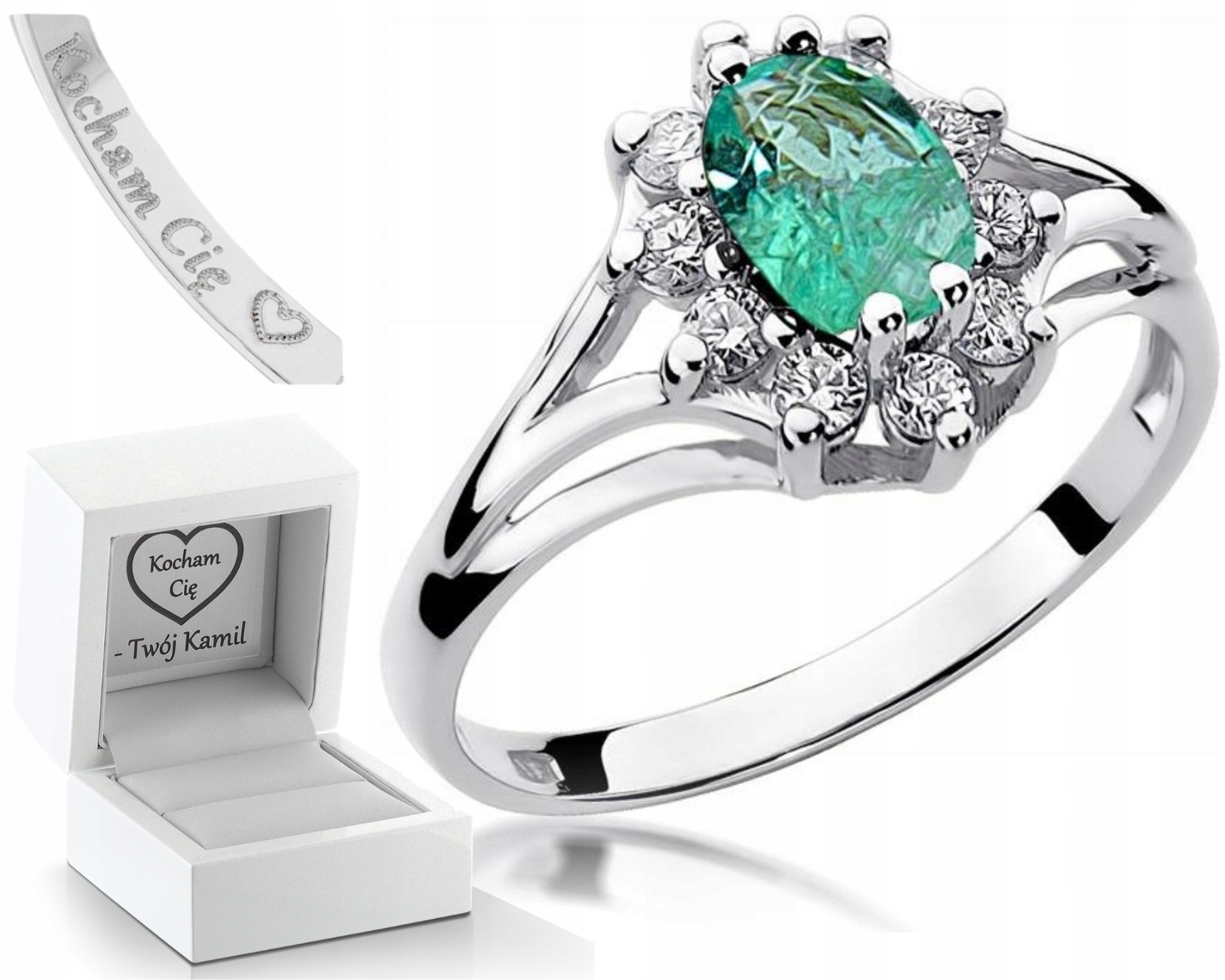 Zlatý Prstýnek Smaragd Diamanty Bílé Zlato