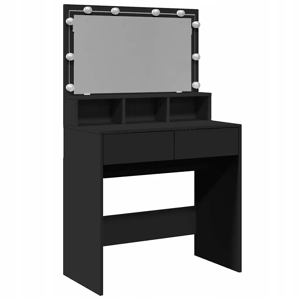 Toaletní Stolek se zrcadlem a Led osvětlením, černý, 80x41x134,5 cm, 2 zásuvky,