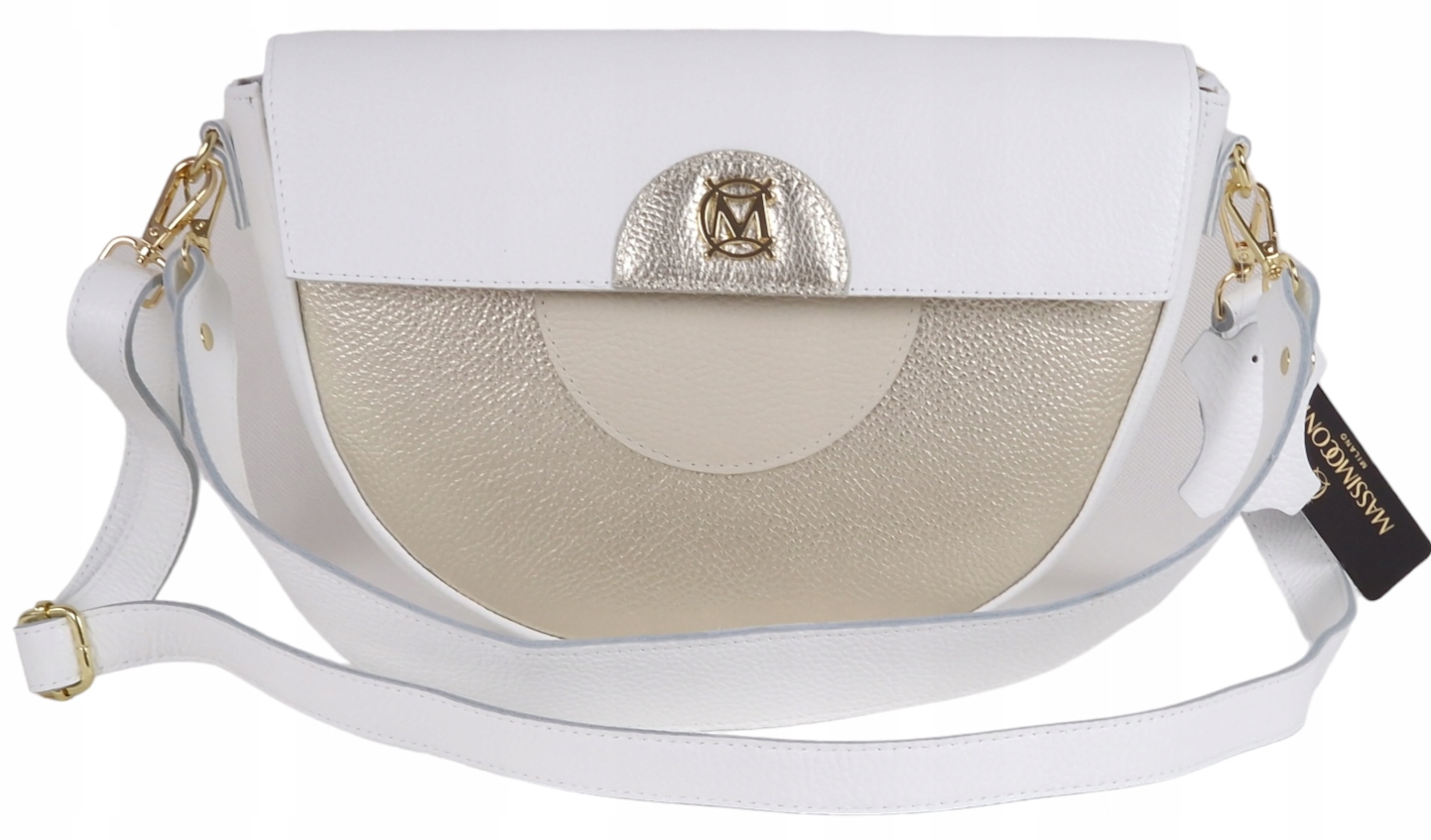 Massimo Contti kabelka přes rameno přírodní kůže bílá zlatá