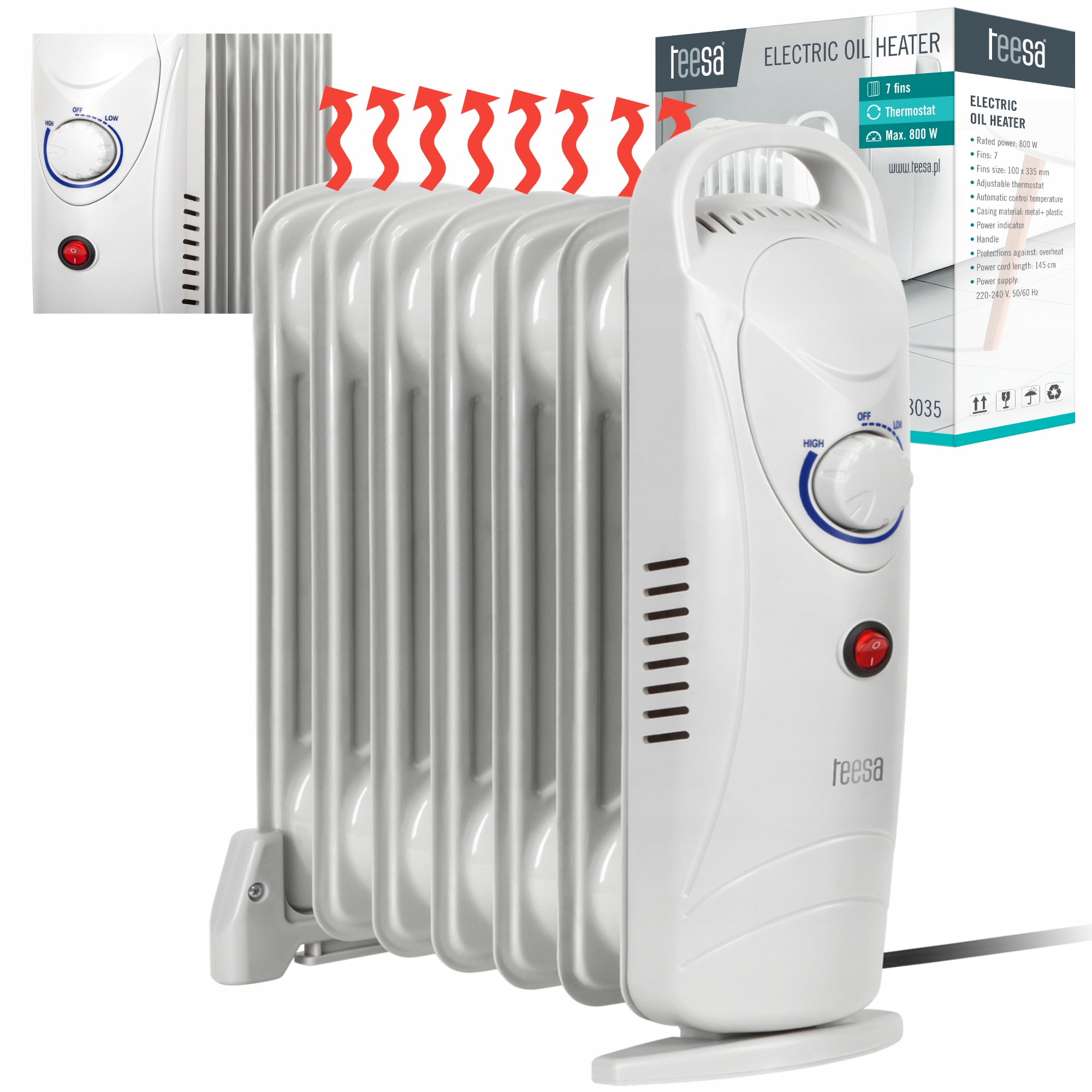 Grzejnik elektryczny olejowy grzejnik żeberkowy termostat 800 W 7 żeberek