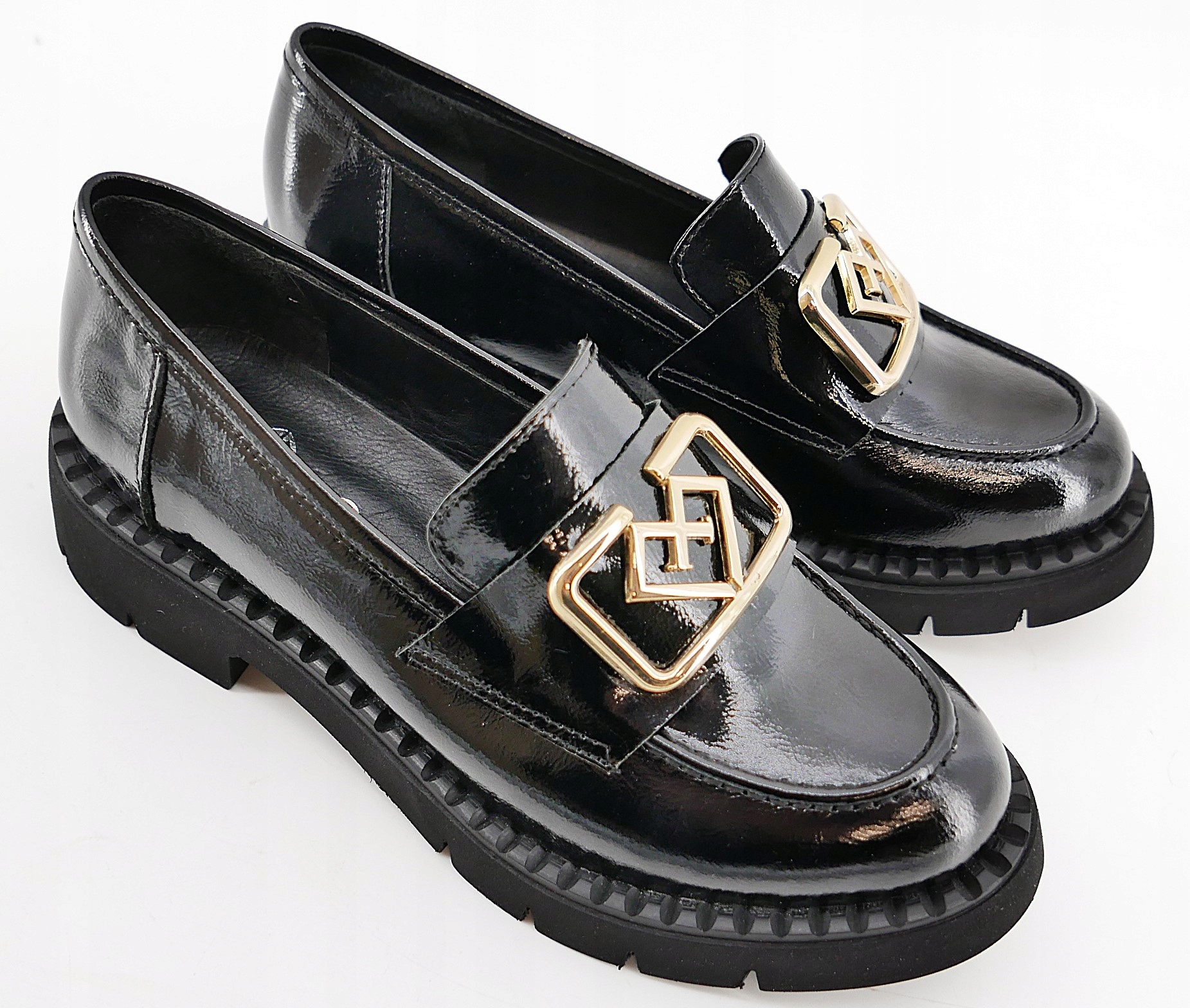 Mokasíny Na Silné Podrážce Platforma Černá Přírodní Kůže R39