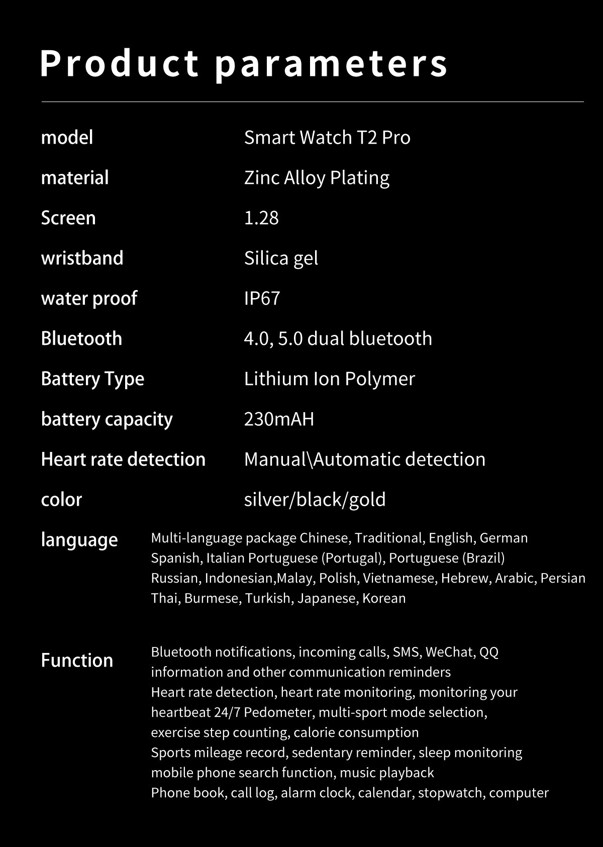 Smart Watch Bluetooth Bracelet Watch Cechy dodatkowe brak