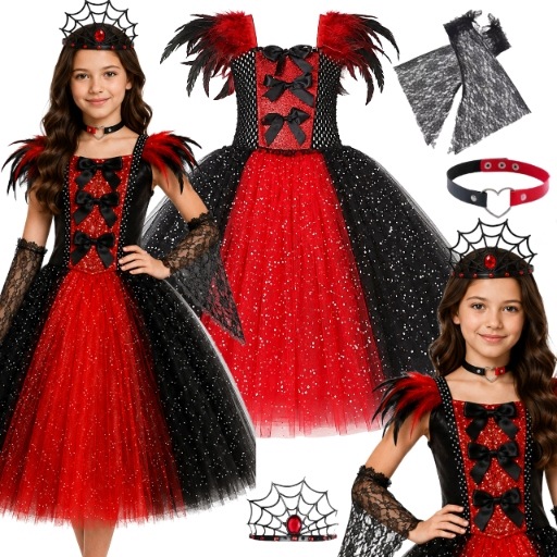 Strój Czarownicy Przebranie Wiedźmy Diablicy Na Halloween Tutu 134 140 CM