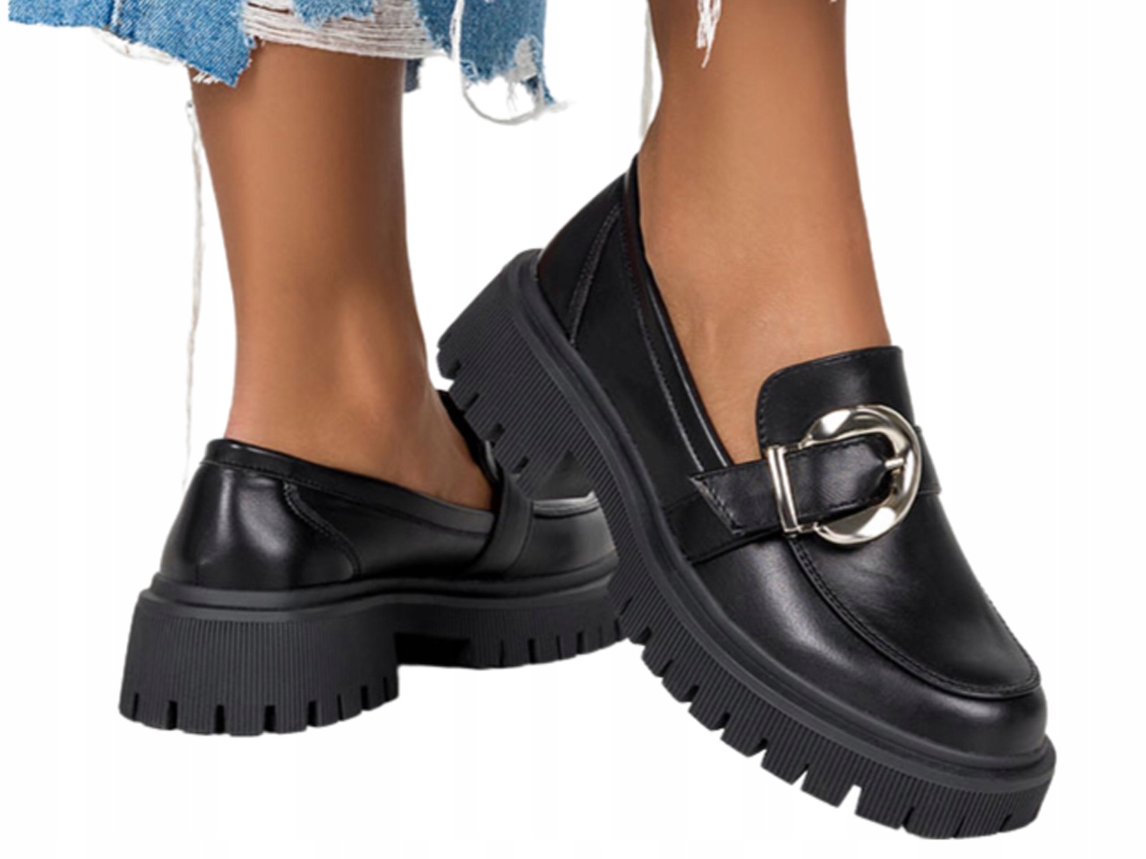 MOKASYNY PÓŁBUTY DAMSKIE NA PLATFORMIE KLAMERKA 41