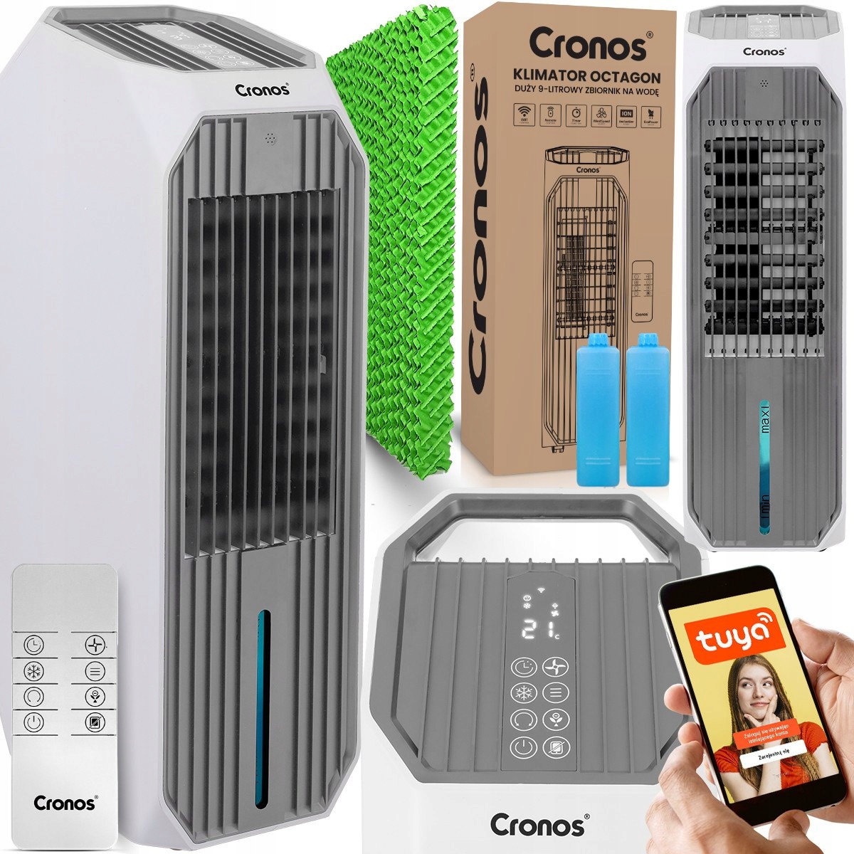 Klimator Klimatyzer Wentylator Przenośny 9L Jonizacja WiFi Pilot 6w1