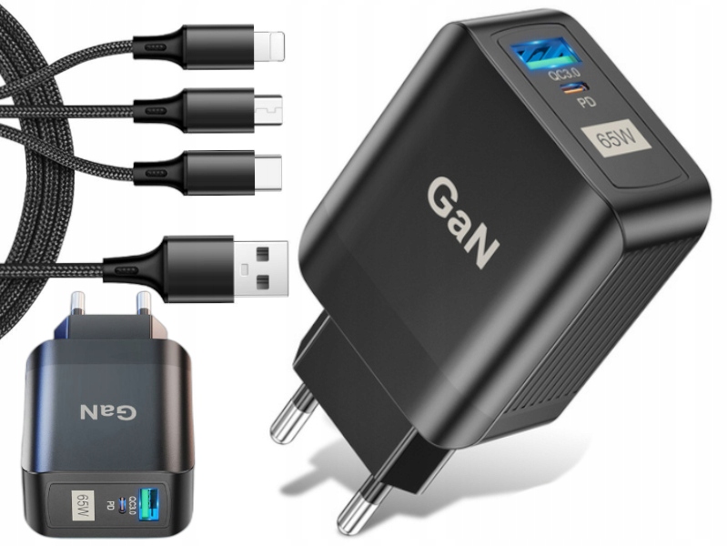 

Szybka Ładowarka Qc 3.0 do Smartfona +Kabel 3w1
