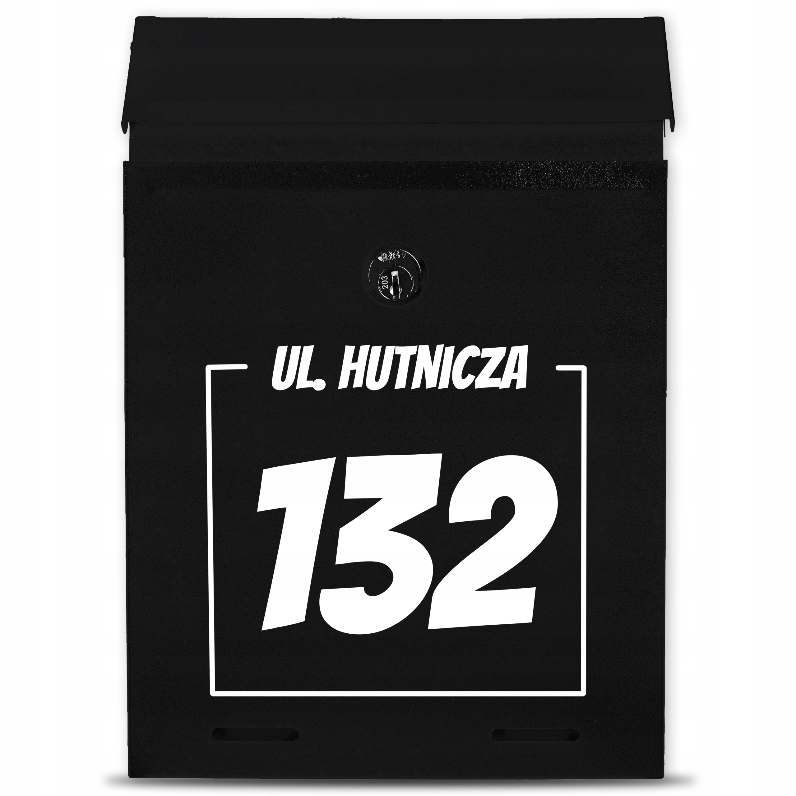 Černá matná poštovní schránka personalizovaná pro bránu personalizovaná