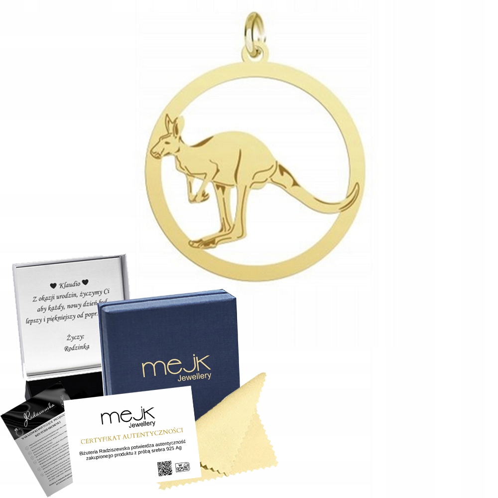 Zlatý přívěsek s klokanem 925 Dárek Šperky Žena Gravírování Bonus