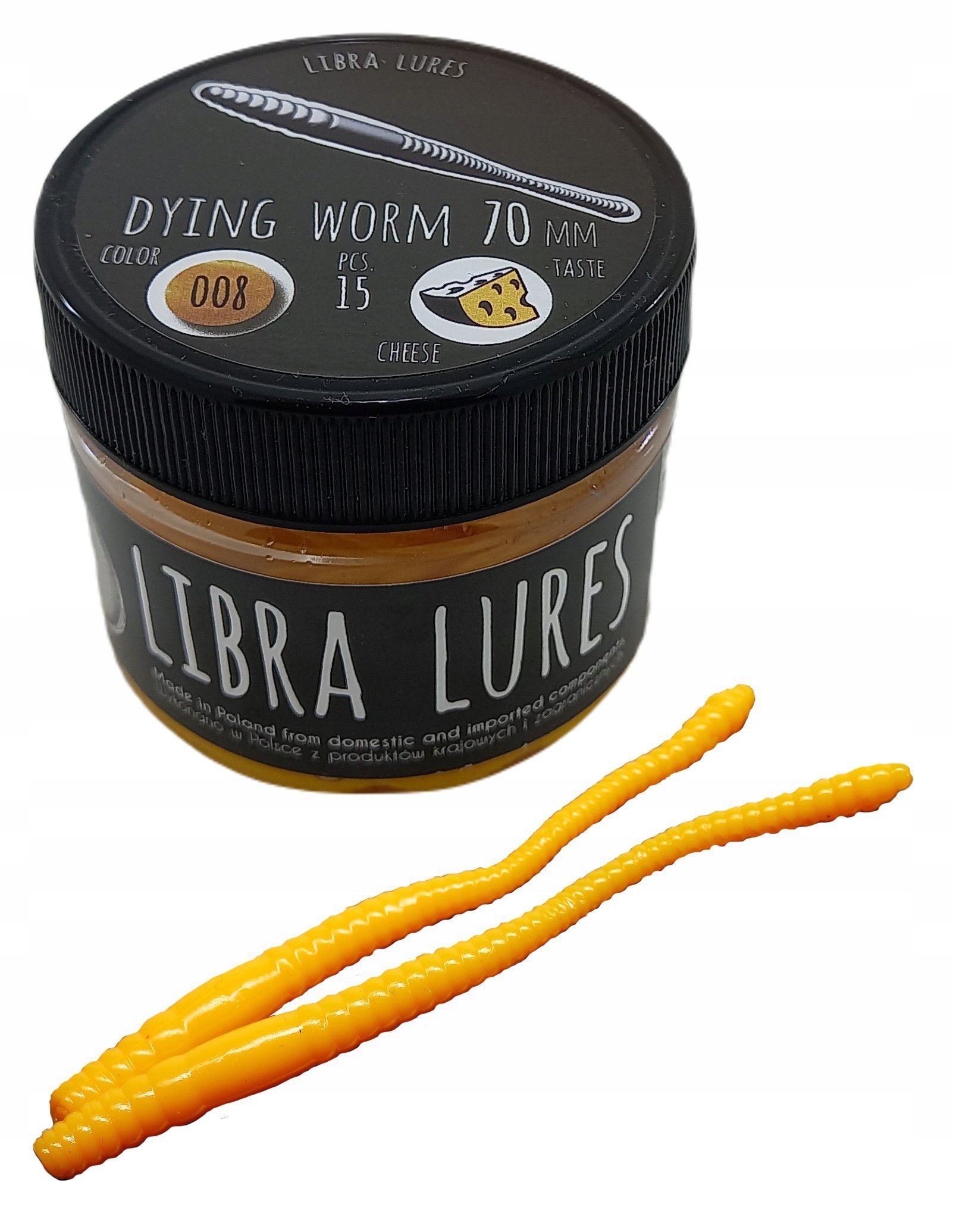 Libra Lures Dying Worm 008 Dark Yellow 7cm Kryl Długość (cm): 7, Smak: Kryl