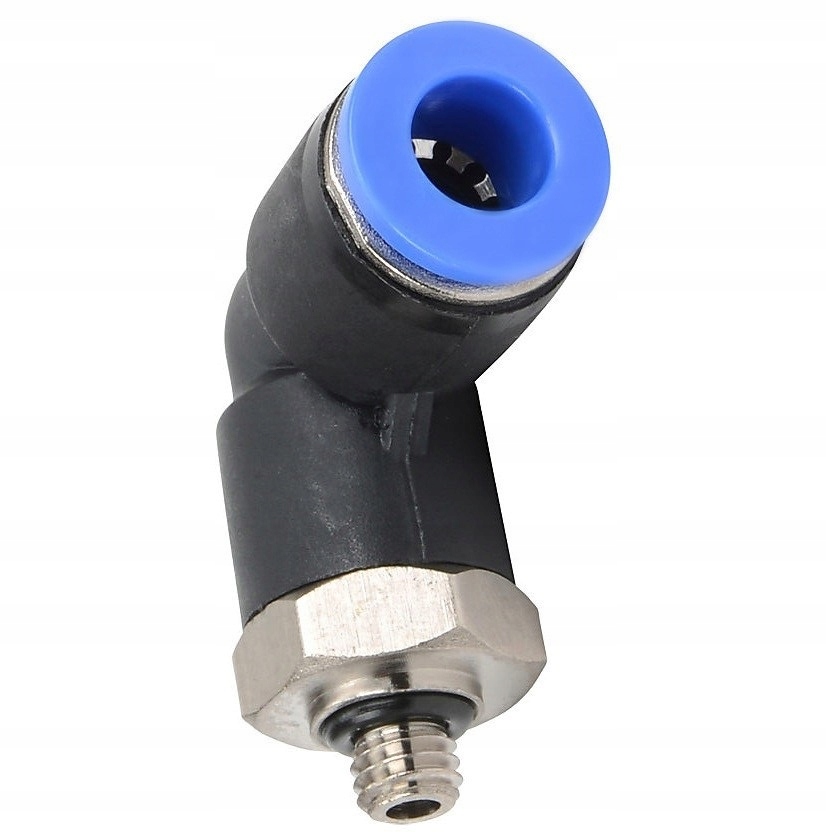 ZŁĄCZKA PNEUMATYCZNA AUTO WTYKOWA KĄTOWA 90° 4 mm M5 GWINT ZEWNĘTRZNY