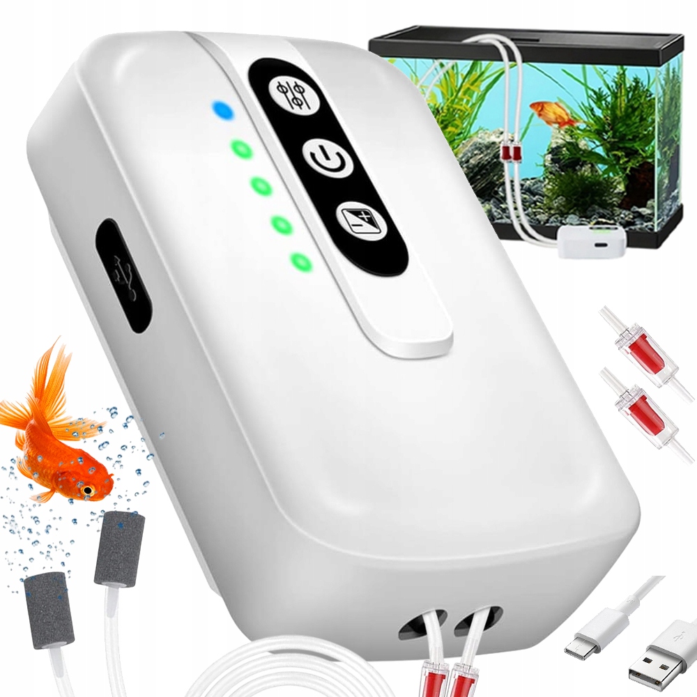 Levně Mini Kyslíková Pumpa Pro 30-100 L Akvárium 2000 Mah 3 L/min, Bílá, Dva Režimy Provozu