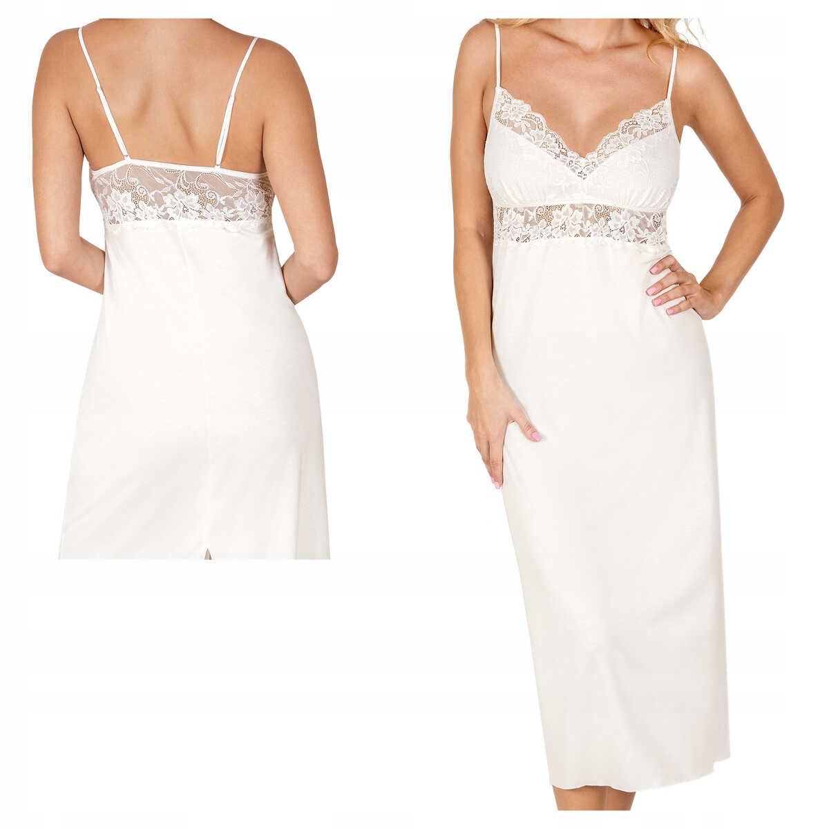 Donna Košile noční z viskózy s krajkou Jasmine long ecru L