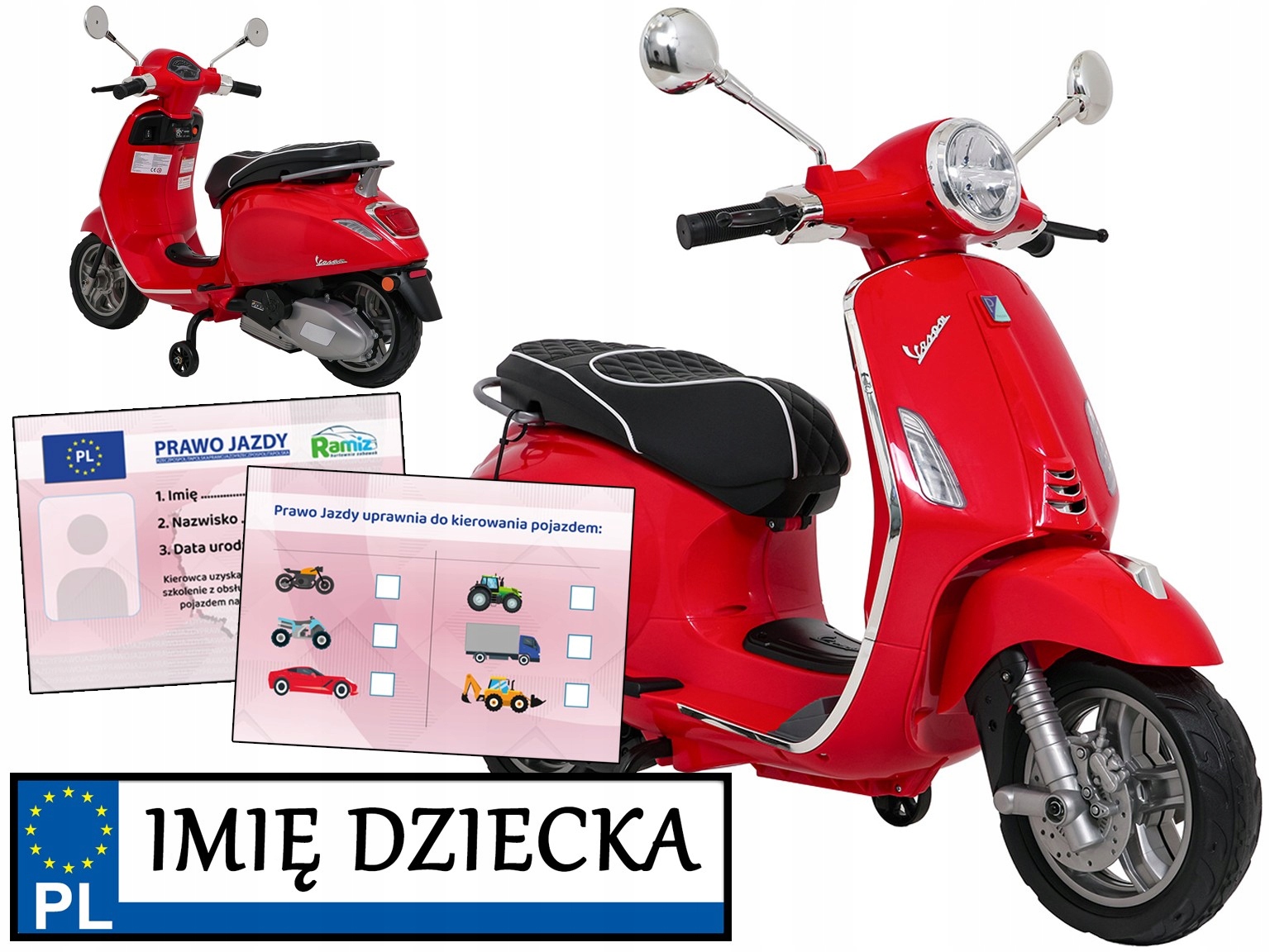 motorek dla dzieci Skuter Vespa Roma piankowe koła Retro Skuter Dziecięcy