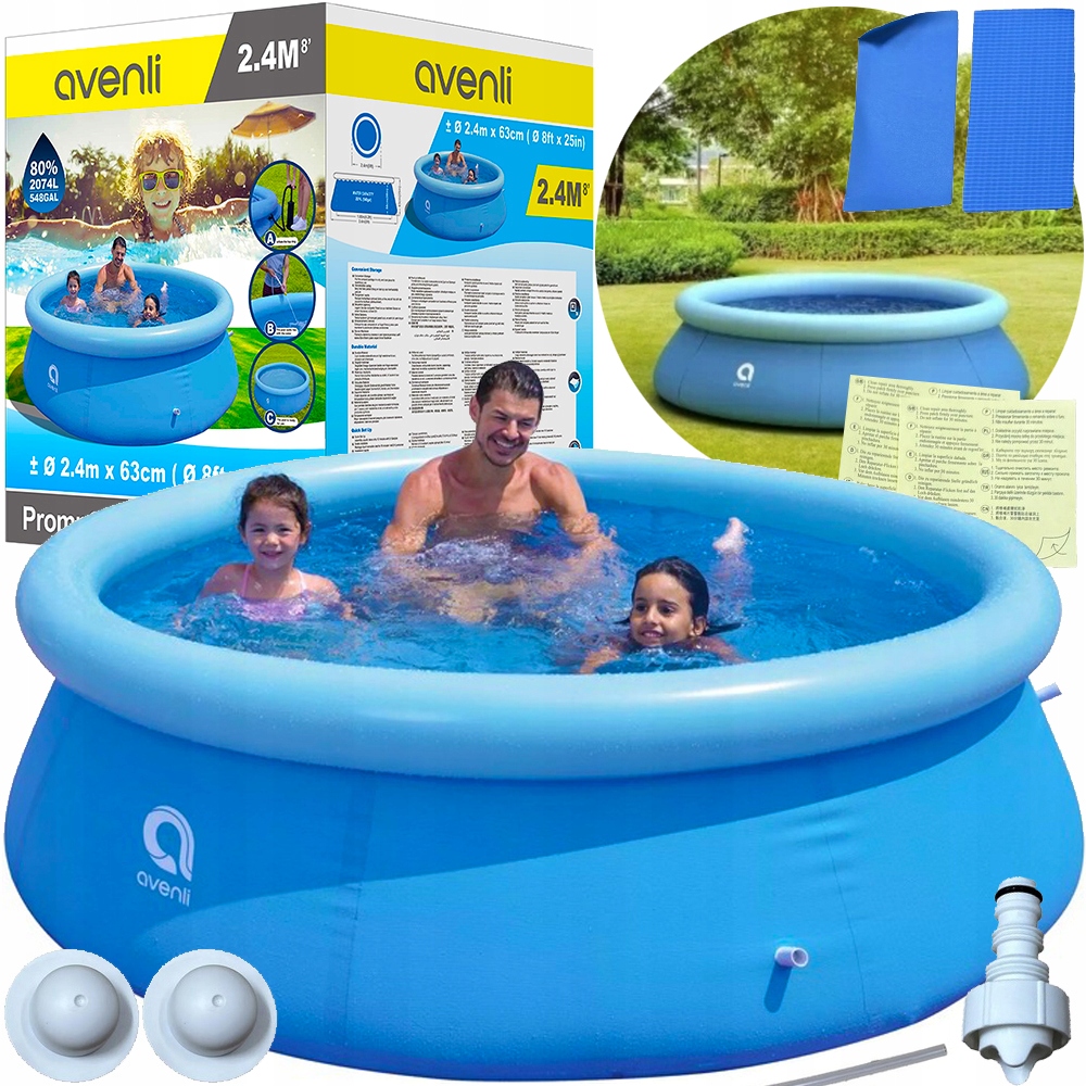 Basen Ogrodowy Dmuchany Rozporowy Duży Okrągły Z Kołnierzem 240 x 63 cm