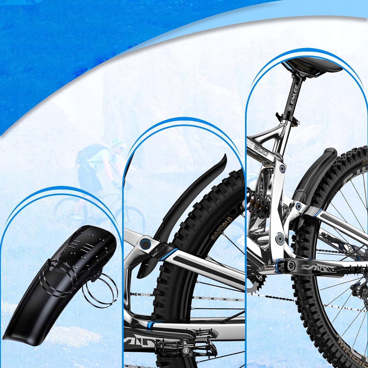 BŁOTNIK ROWEROWY DO ROWERU GÓRSKIEGO, MTB, Z PRZODU I Z TYŁU, UNIWERSALNY Waga 120 g