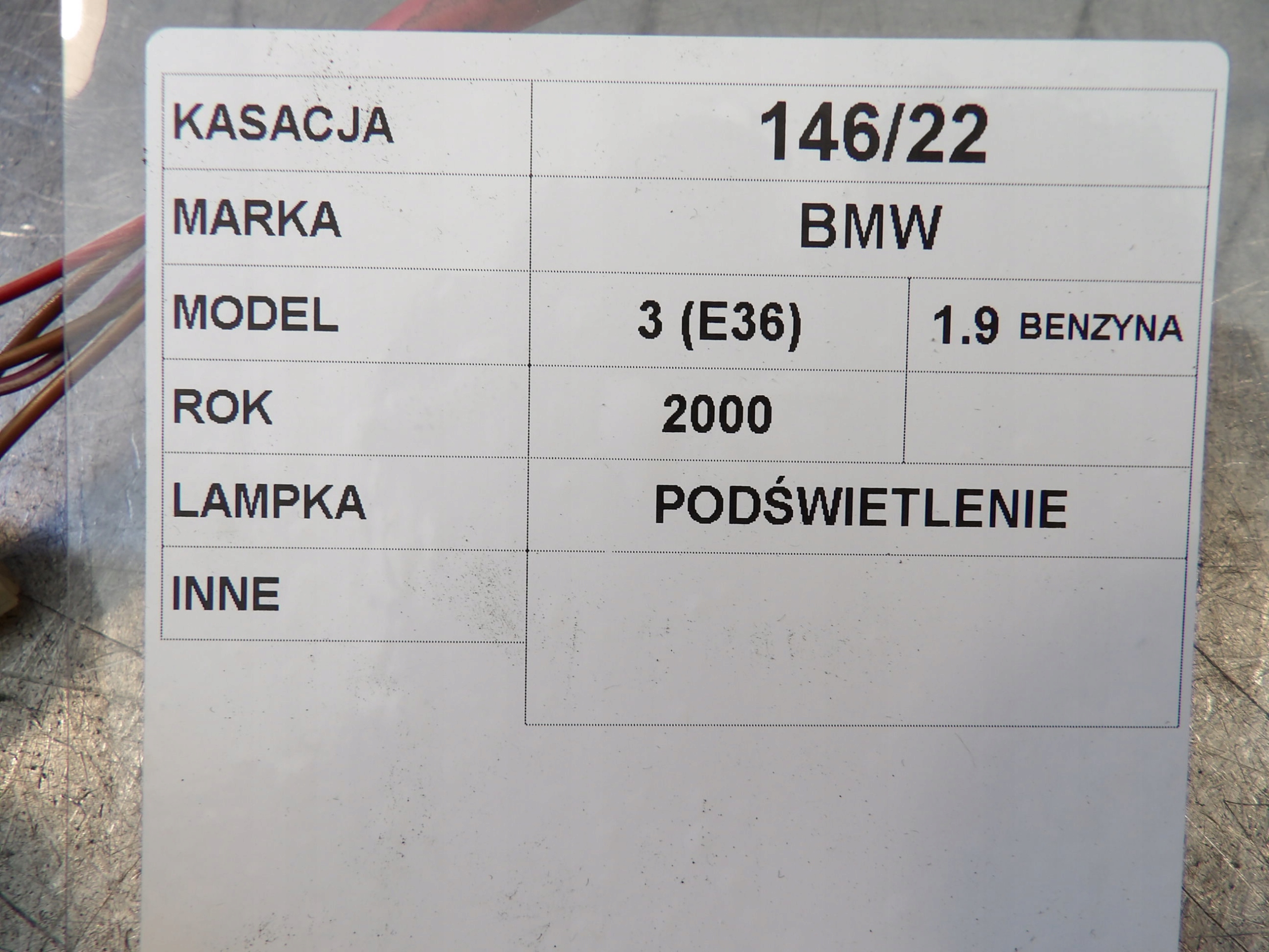 FANALE, PODSWIETLENIE BMW E36 13808500