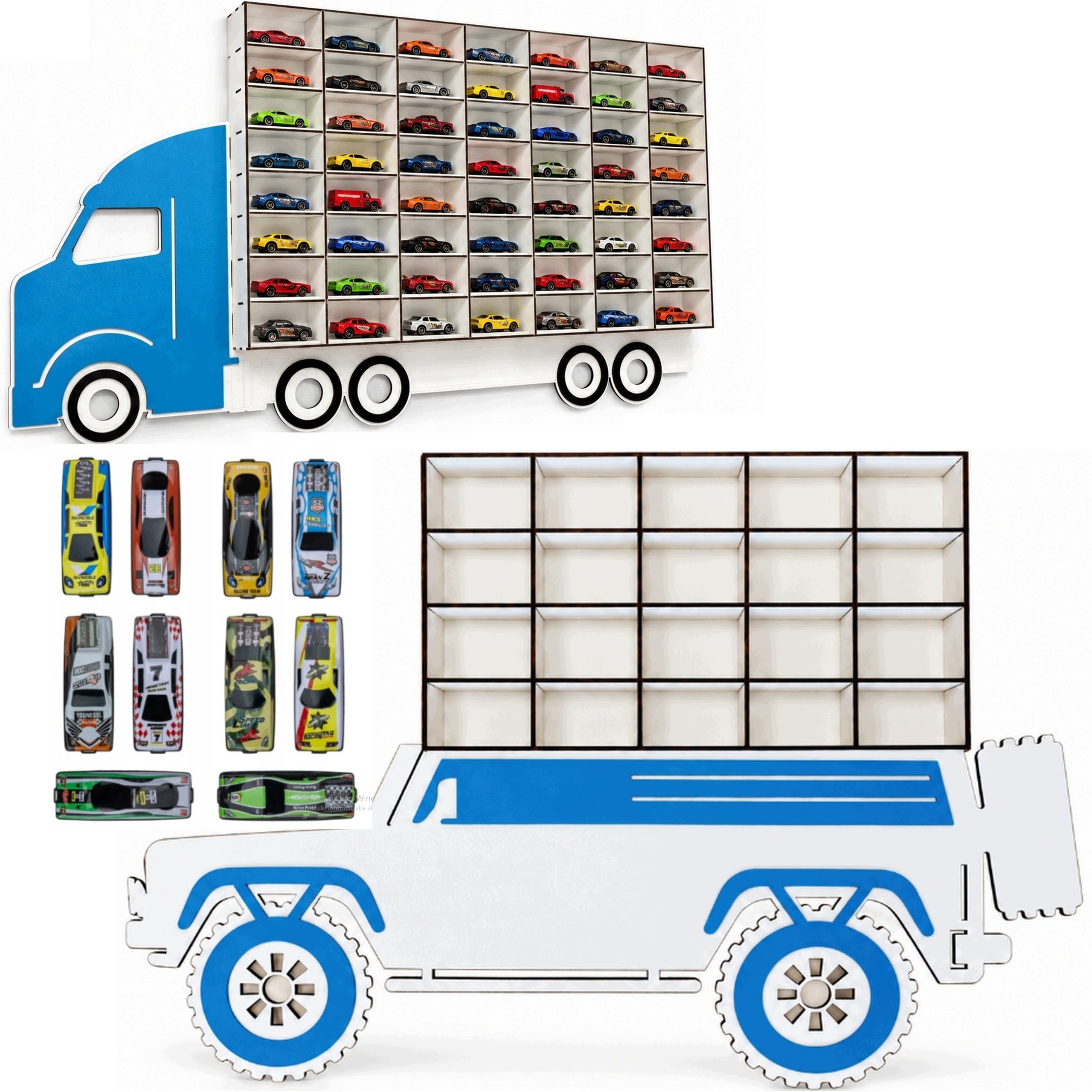 Organizer Box na autka Terenówka Ciężarówka Led Ścienny Giga 10 Autek