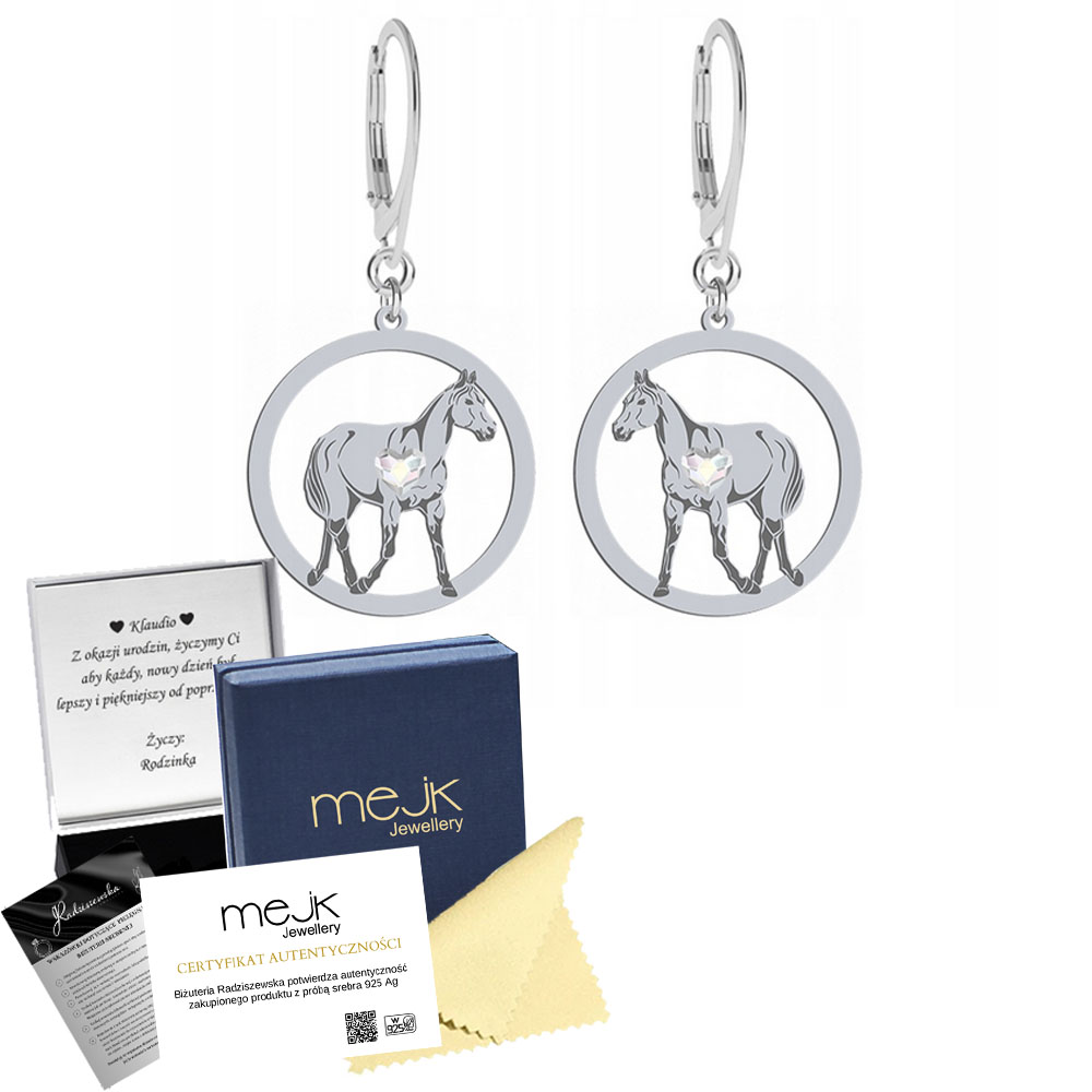 Stříbrné Náušnice s koněm plným anglické krve 925 Dárek Šperky Gravírování