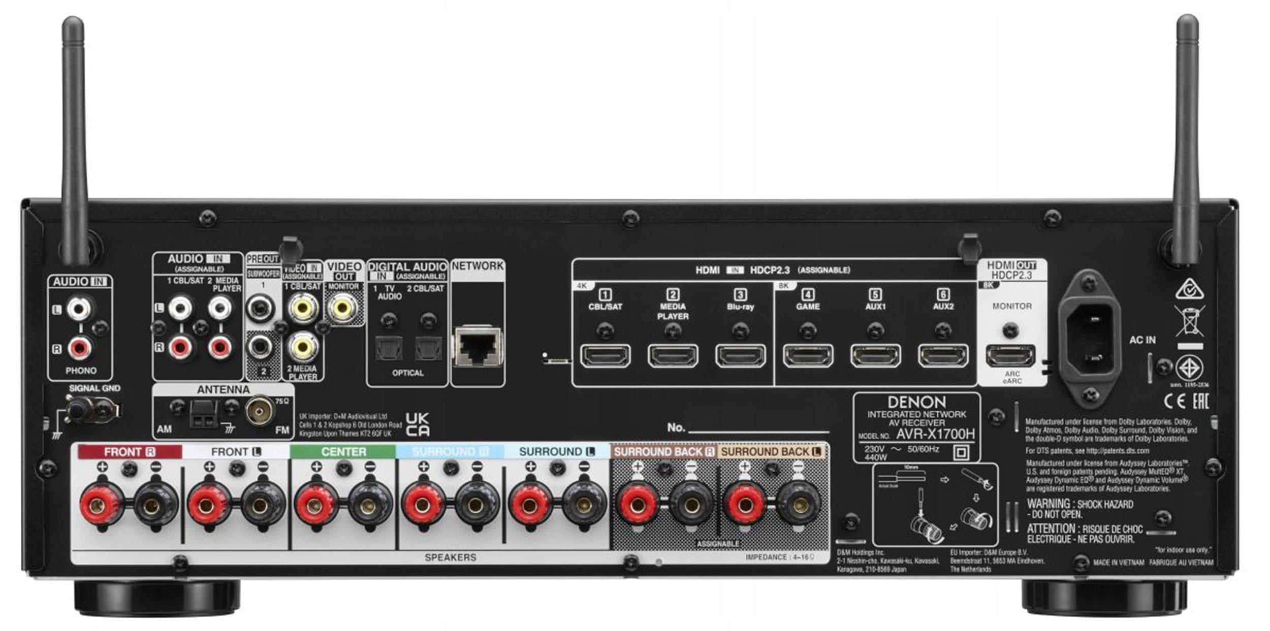 KLIPSCH R-600F + R-50M + R-30C + R-101SW + DENON AVR-X1700H HEOS ULTRA HD System dźwięku 5.1