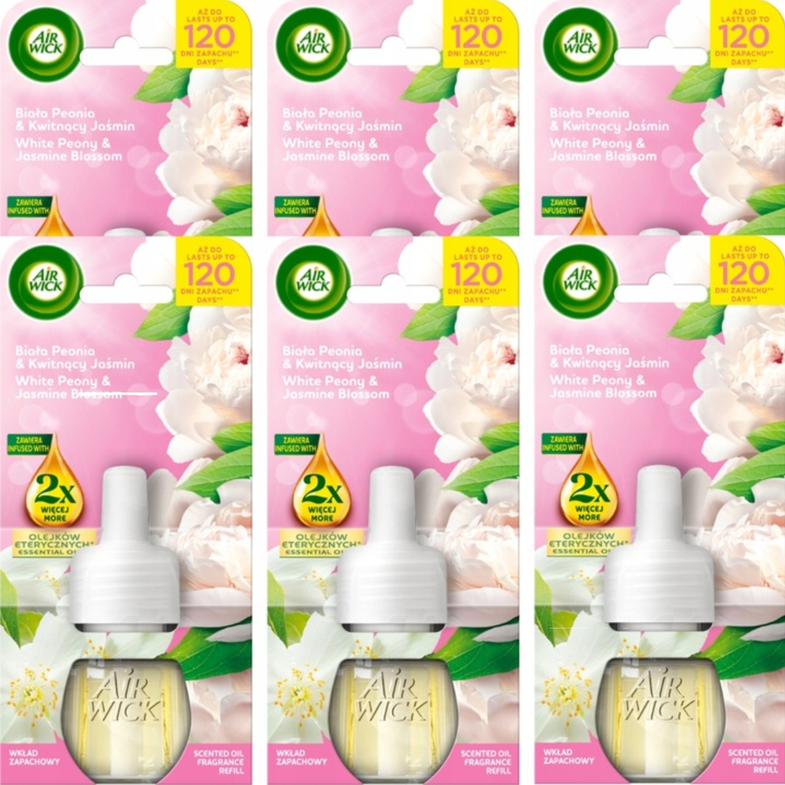 Air Wick Náhradní náplň do osvěžovače Bílá pivoňka Kvetoucí jasmín 19 ml 6 Ks