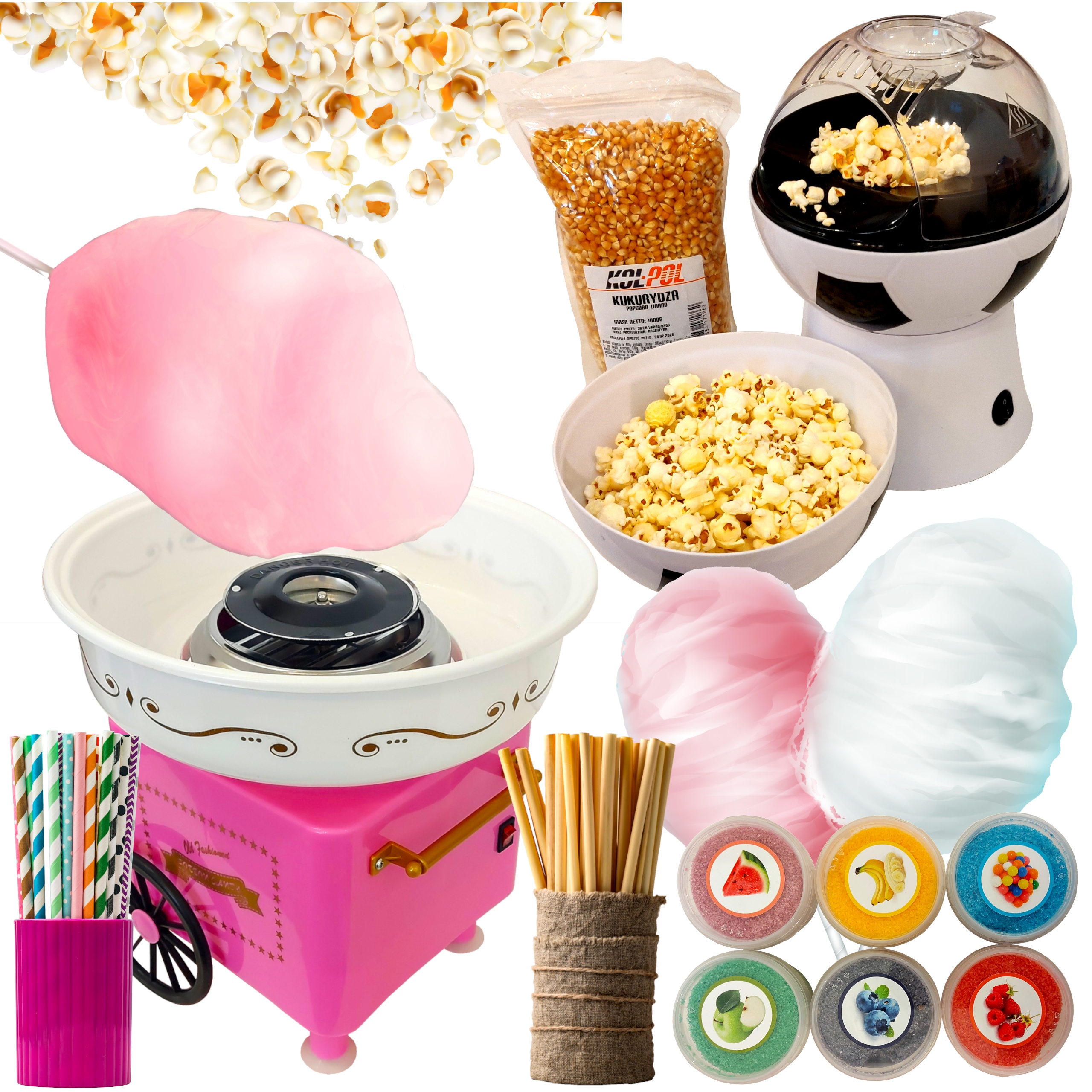 POPCORN PIŁKA NOŻNA I MINI MASZYNA DO WATY ZESTAW!