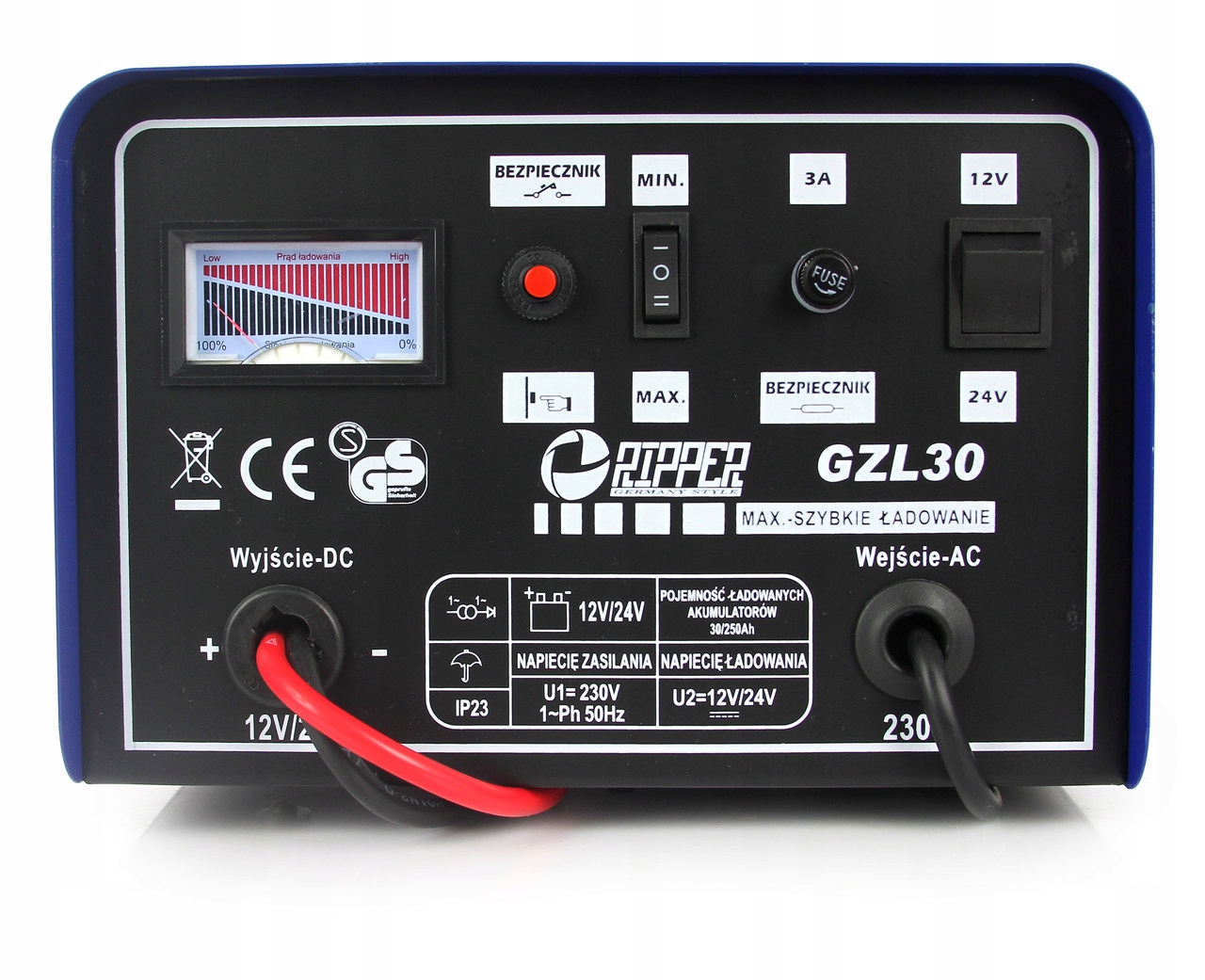 PROSTOWNIK Z FUNKCJĄ SZYBKIEGO ŁADOWANIA 30-250 Ah DO AKUMULUATORÓW AUTA Natężenie maksymalne 30 A