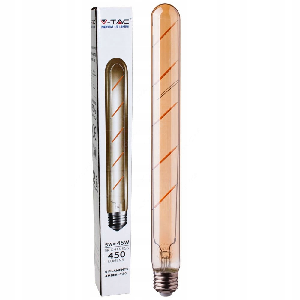 

Żarówka Amber Led 5W E27 T30 450lm Filamen V-tac