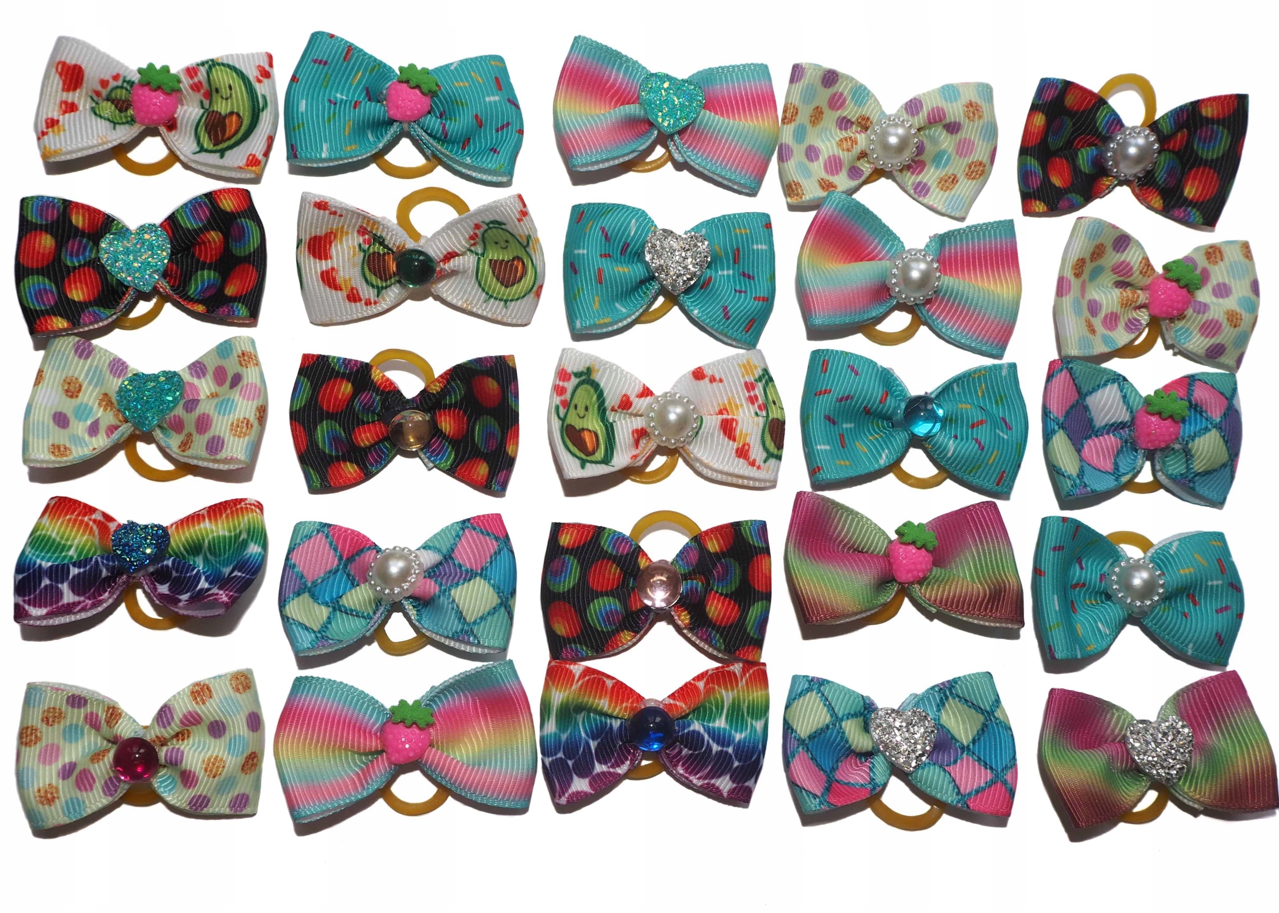 Kokardky pro psa handmade 2,5 x 4 cm na latexové gumičce – sada grooming