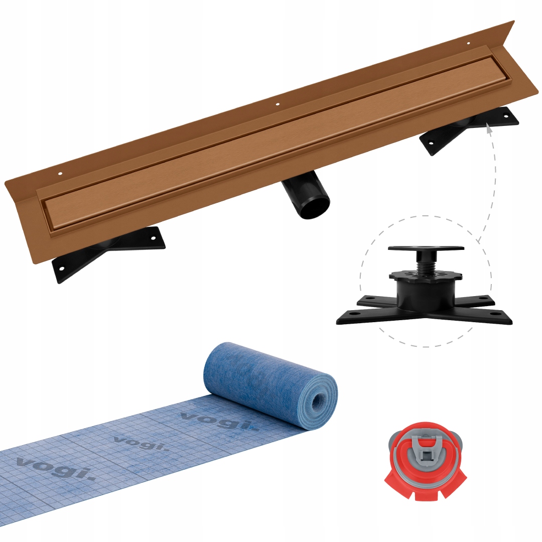 Odpływ liniowy przyścienny Slx Duo 80cm MiedzianyPVD +suchy syfon +taśma 6m