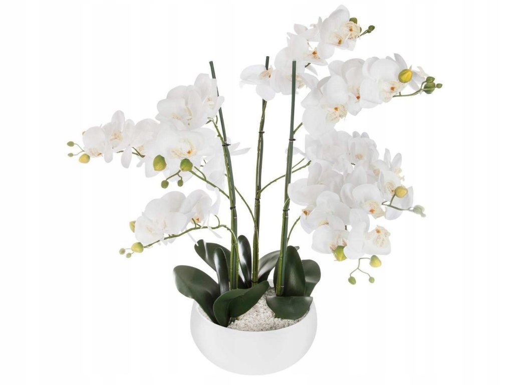 Umelá rastlina, umelá orchidea, biely kvetináč, 65 cm
