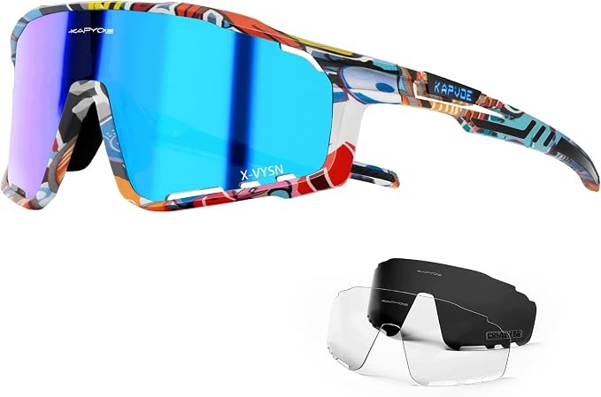 Kapvoe Okulary Rowerowe 3 Soczewki Polaryzacyjne UV400 TR90 Mtb