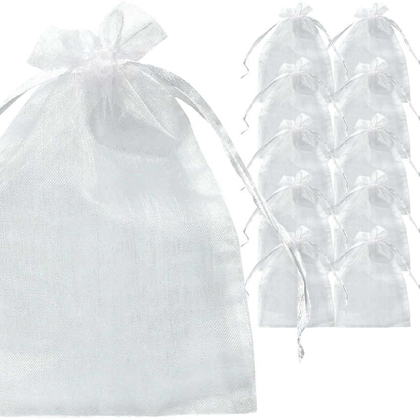 Sáčky Na Bonbóny Sáčky Z Organzy 9x12 Bílé Na Dárky 65 ks Velkoobchod