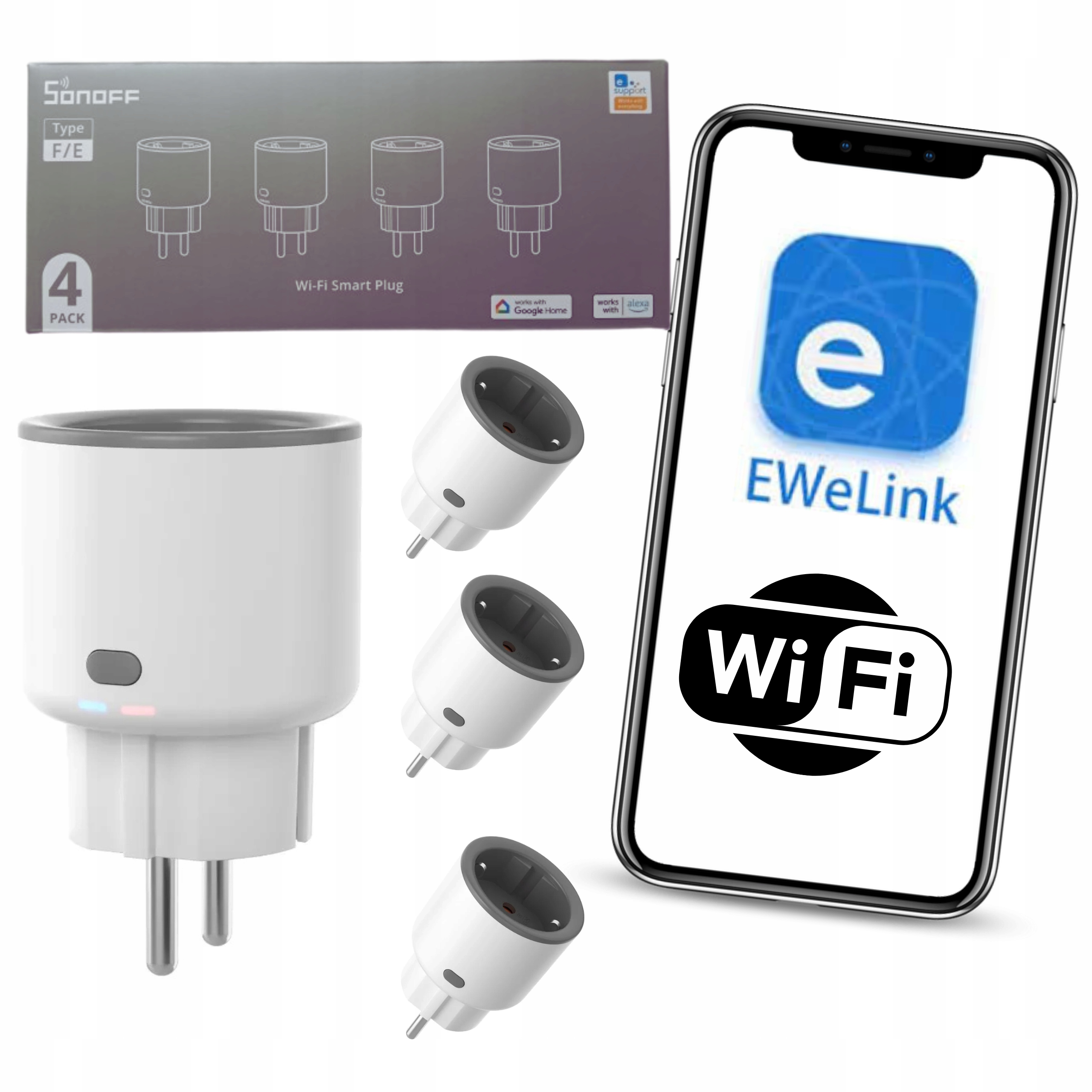Gniazdko Sonoff Wifi Ewelink Smart Pomiar Watomierz Przełącznik 16A 4 Szt