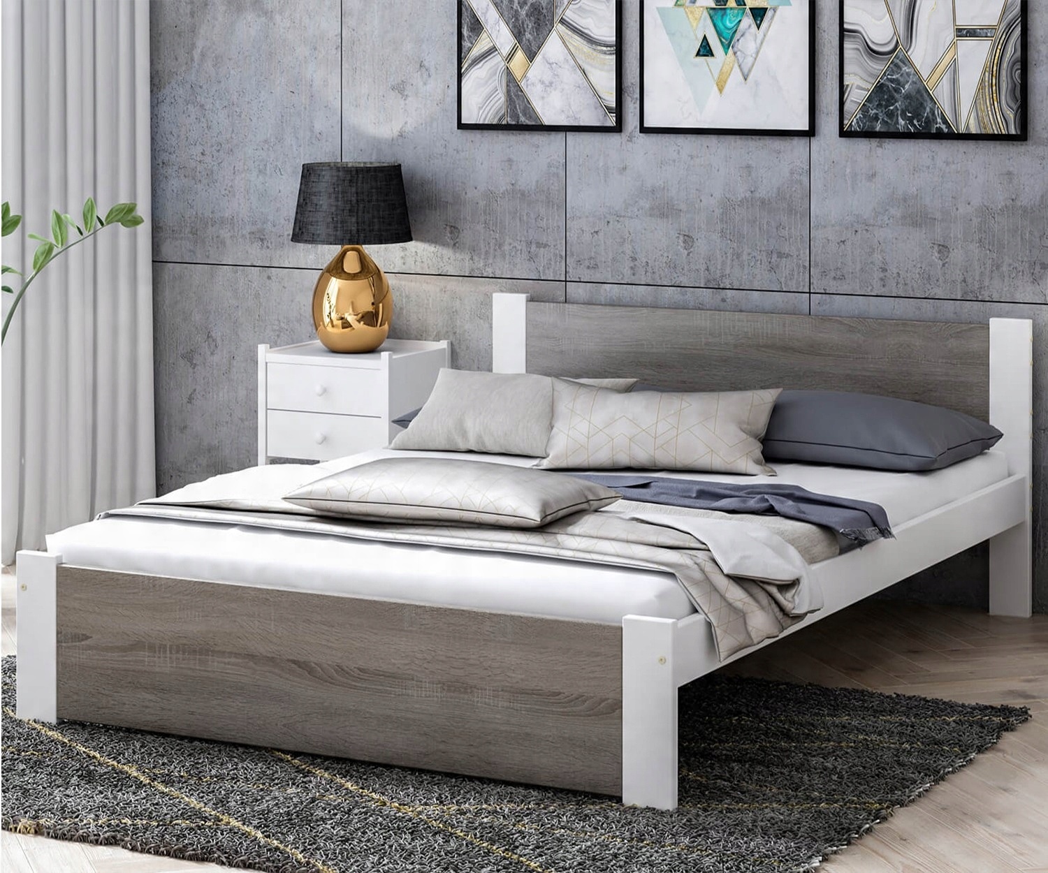 

Łóżko 120x200 drewniane białe dąb truflowy DMD3