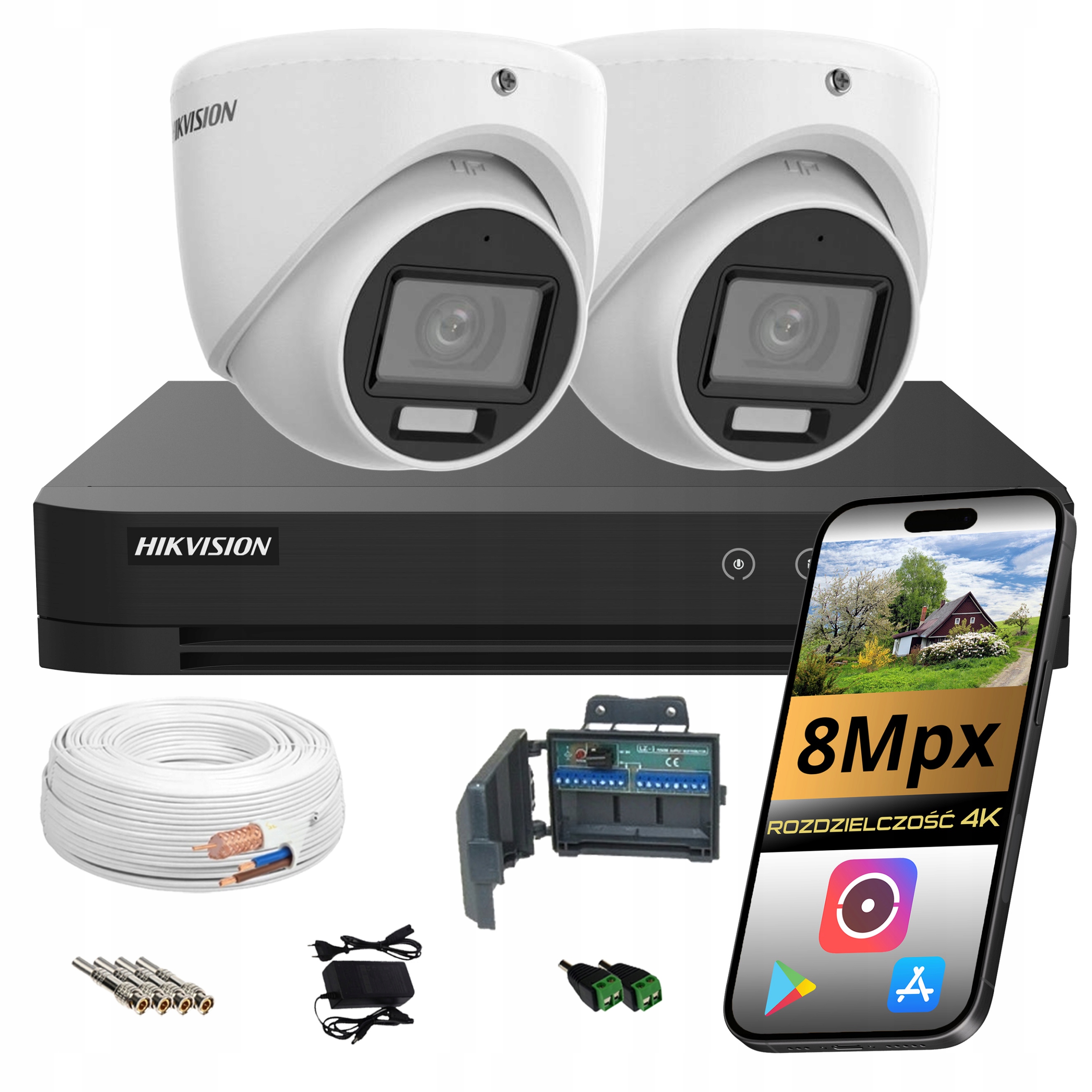 Sada kamer pro monitorování 2 analogových kopulů 8Mpx Ir Led Hikvision