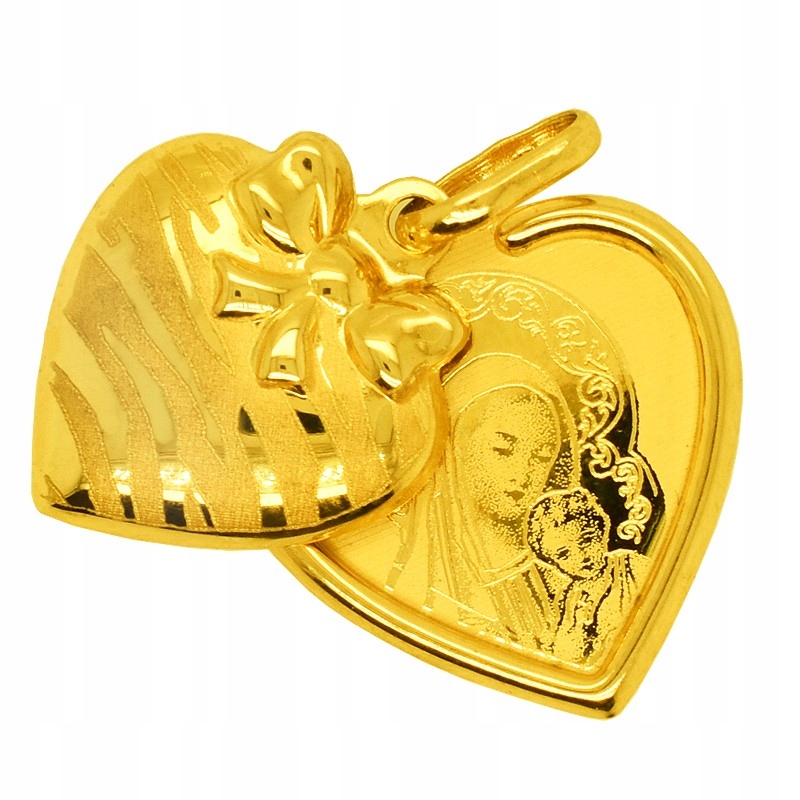 ZŁOTA ZAWIESZKA Medalik Serduszko rozkładane z Matką Boską 585 14K Marka KingGold