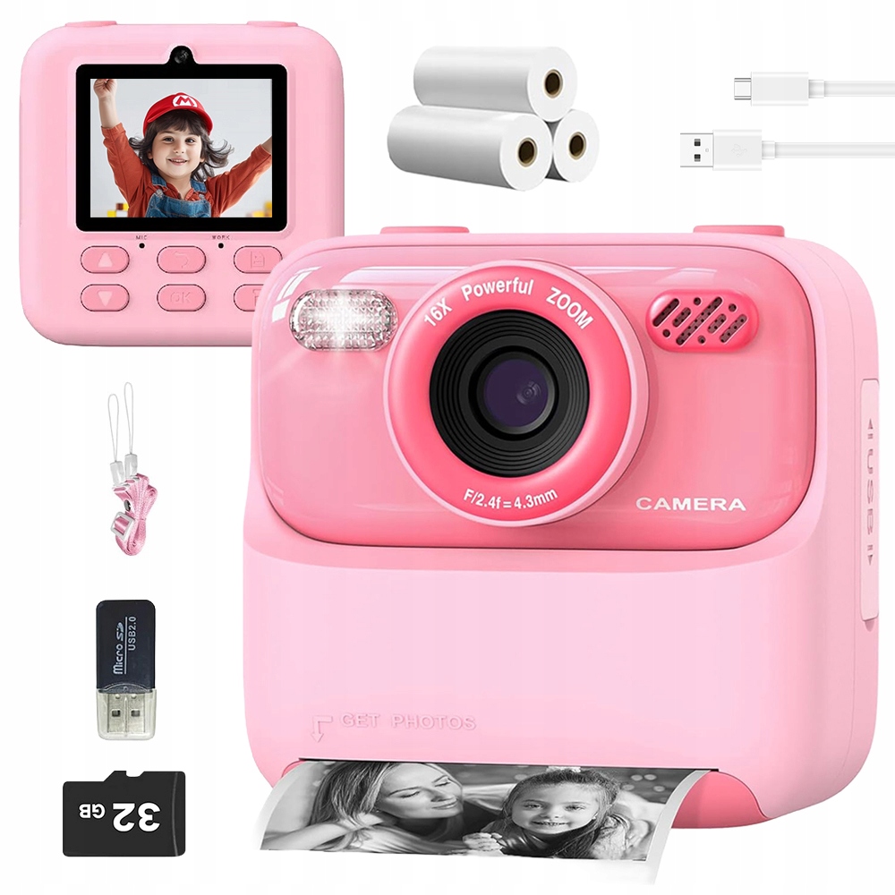 Instantní Fotoaparát Pro Děti 32GB Displej 2.4" S Tiskárnou Dárek