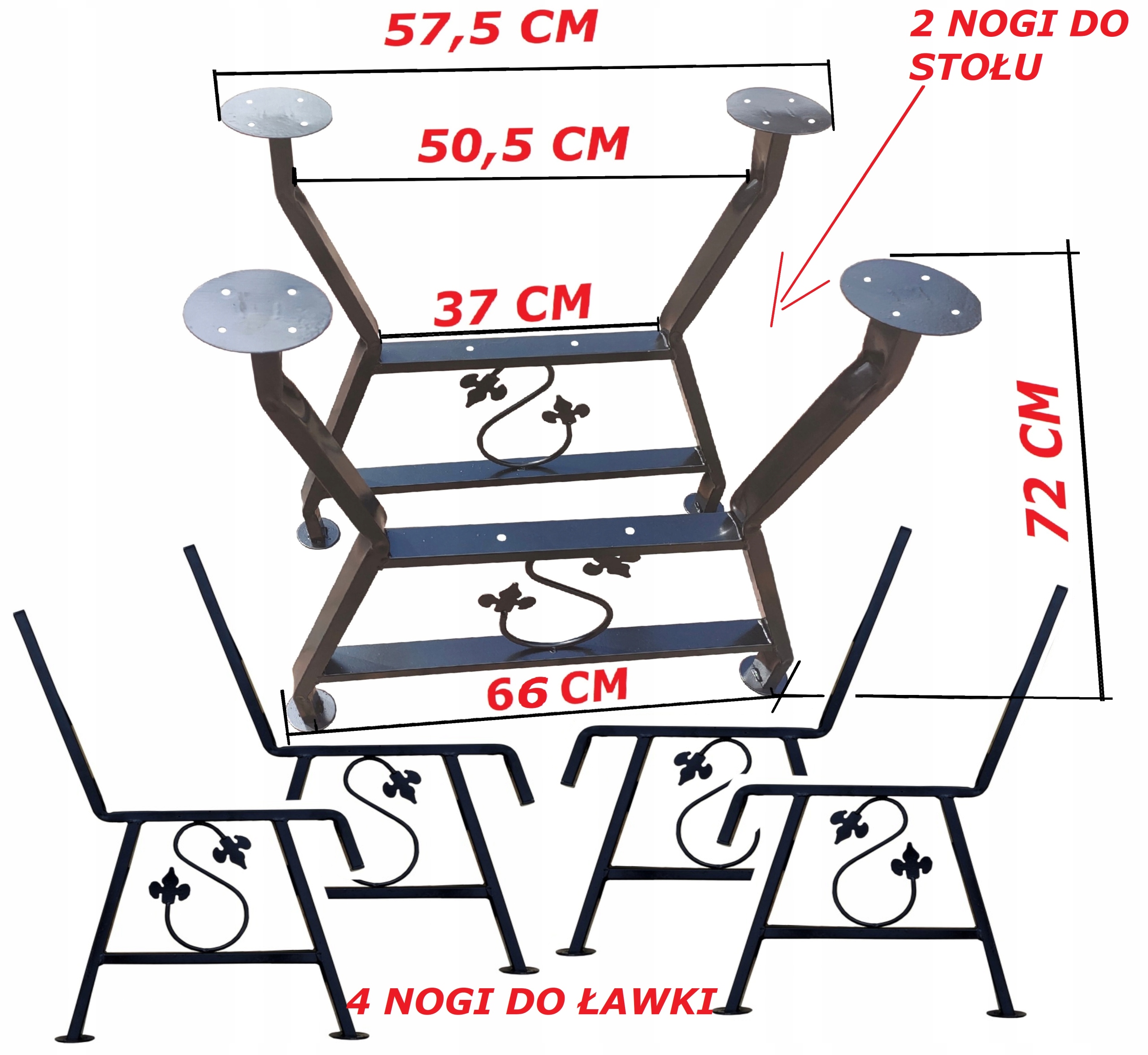 NOGA NOGI METALOWE DO STOŁÓW ŁAWEK OGRODOWYCH KPL
