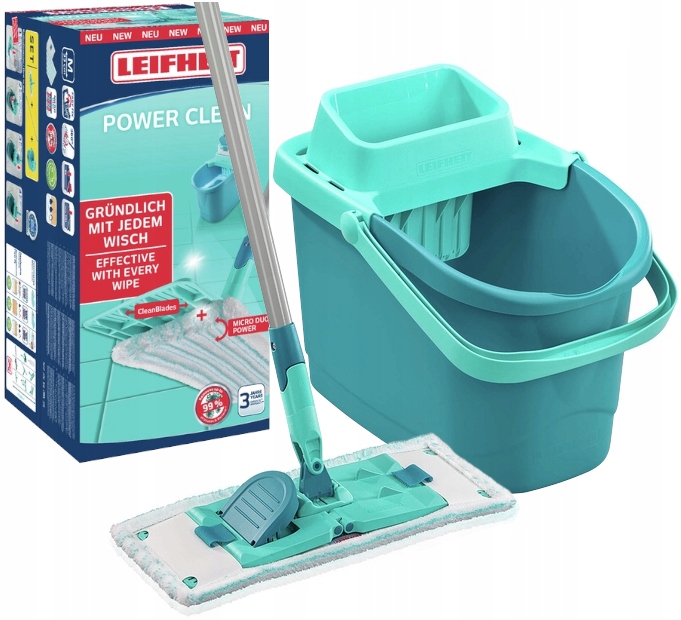 Mop Płaski Z Wiadrem Wyciskaczem 6L Leifheit Powerclean 33 CM Drązek 148 CM