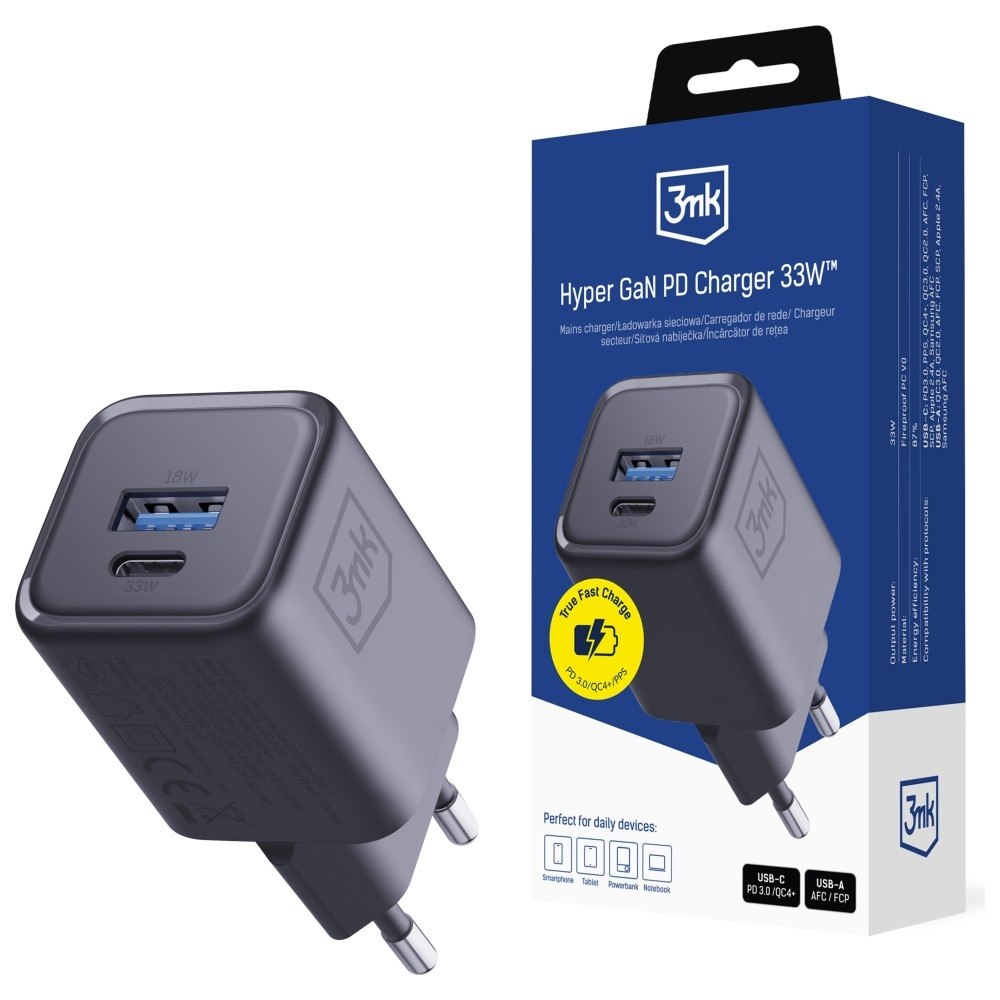Ładowarka sieciowa 3MK Hyper Charger Pd 33W GaN QC4+ Pps Afc Fcp Scp Usb-a